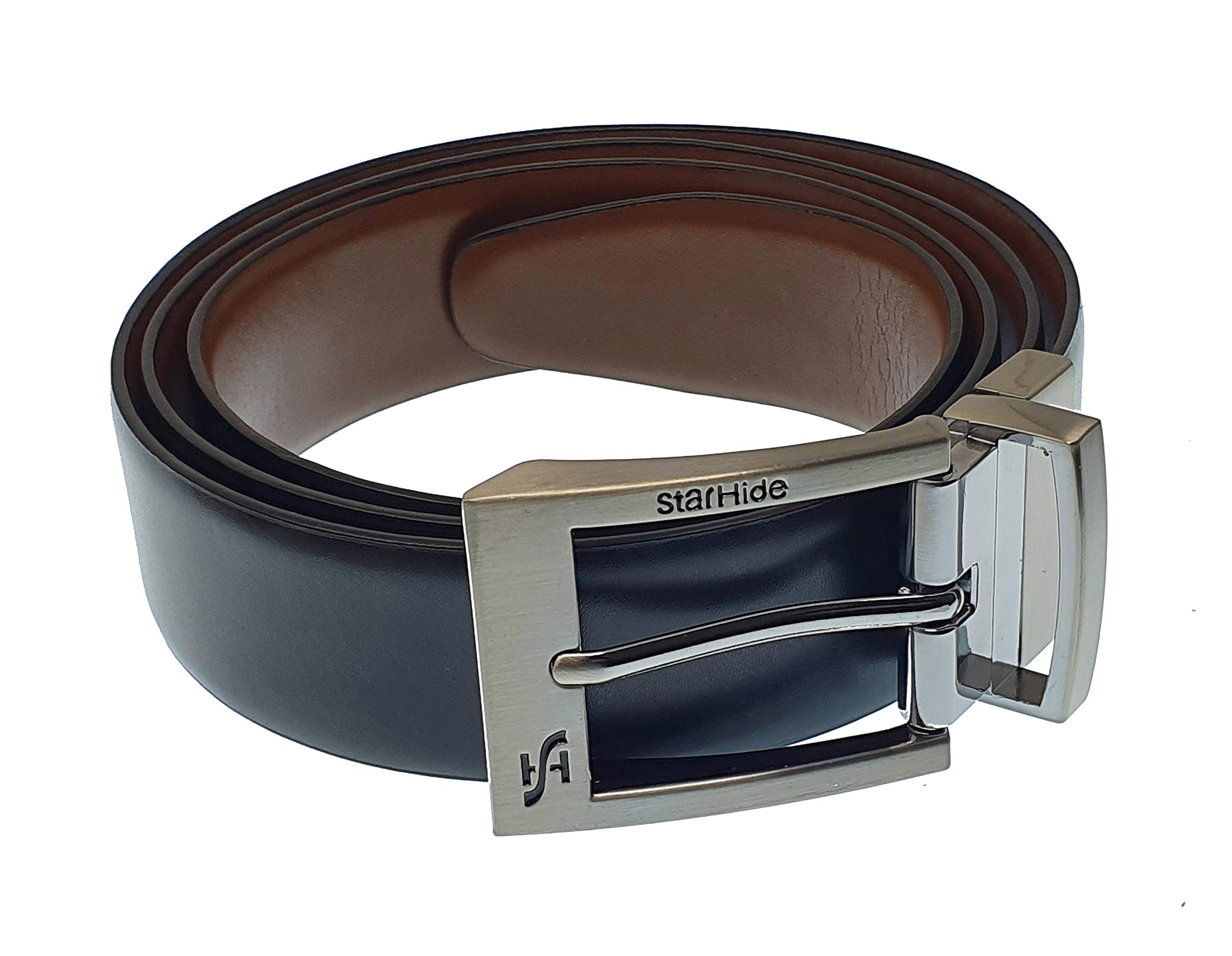 STARHIDE Mens Twist Reversible Black To Brown Leather Dress Belt 1.3