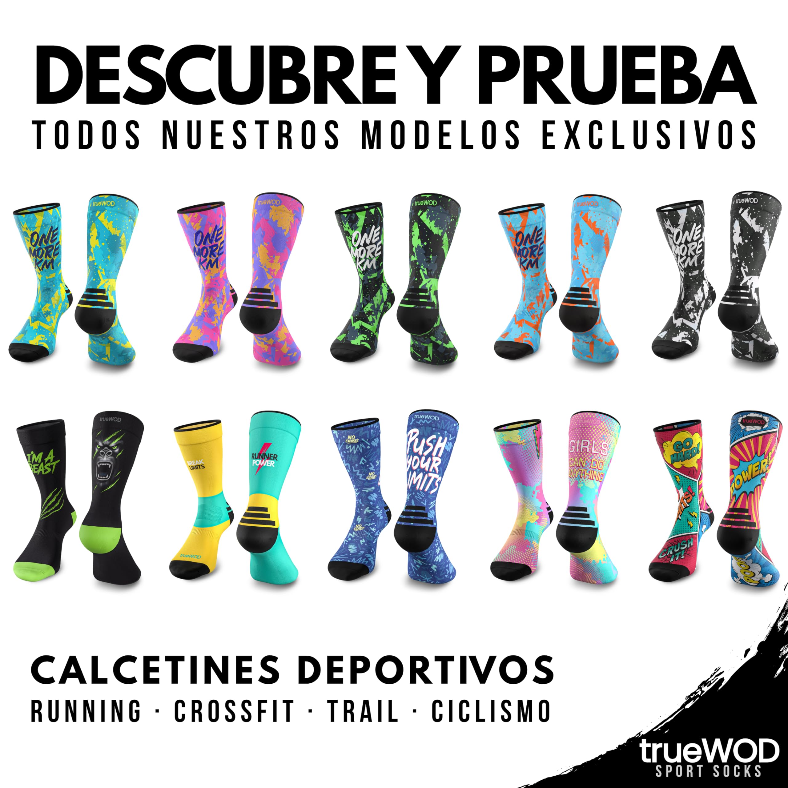 trueWOD Calcetines Running Hombre Mujer Crossfit Ciclismo Trail Running Padel Correr Calcetines Deporte Divertidos Antiampollas Sin Costuras Compresion Transpirables Ligeros Resistentes