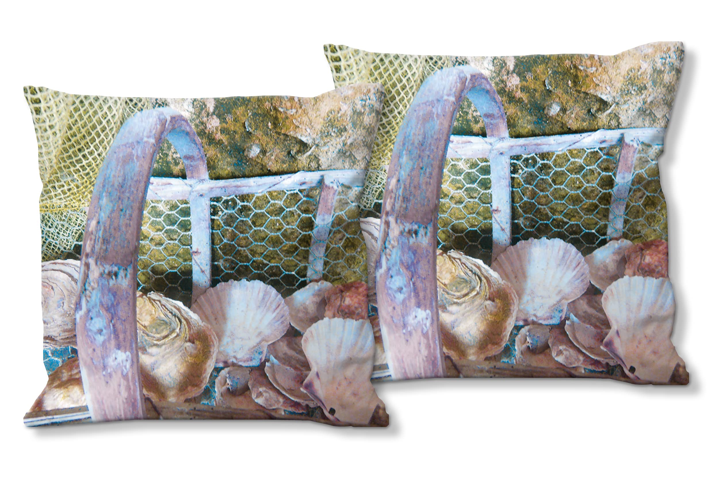 Muscheln - Foto-Kissen-Hülle Set (2 STK.) 40 x 40 cm | Kissen-Bezüge - passend zu Wandbild - Deko-Kissen - Meeresfrüchte Meer Austern