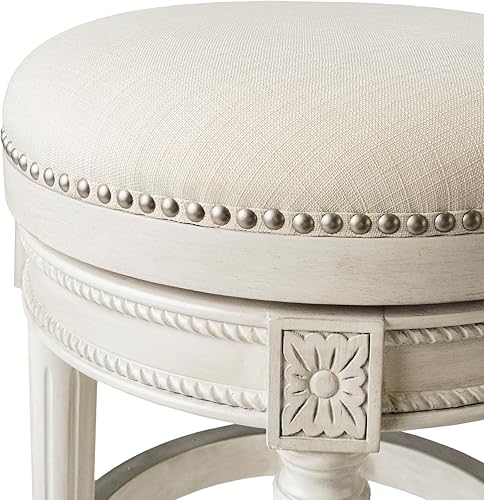 Miniatura 9 de Maven Lane Pullman Silla de cocina giratoria de madera de 180 grados, sin espalda, 30 pulgadas de alto, con ribete de cabeza de clavo, acabado de