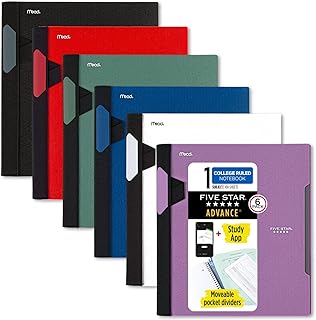 Five Star Advance Spiral Notebooks + Study App, 6 Pack, 1 Subject, College Ruled Paper, 11" x 8-1/2", 100 Sheets, with Spi...