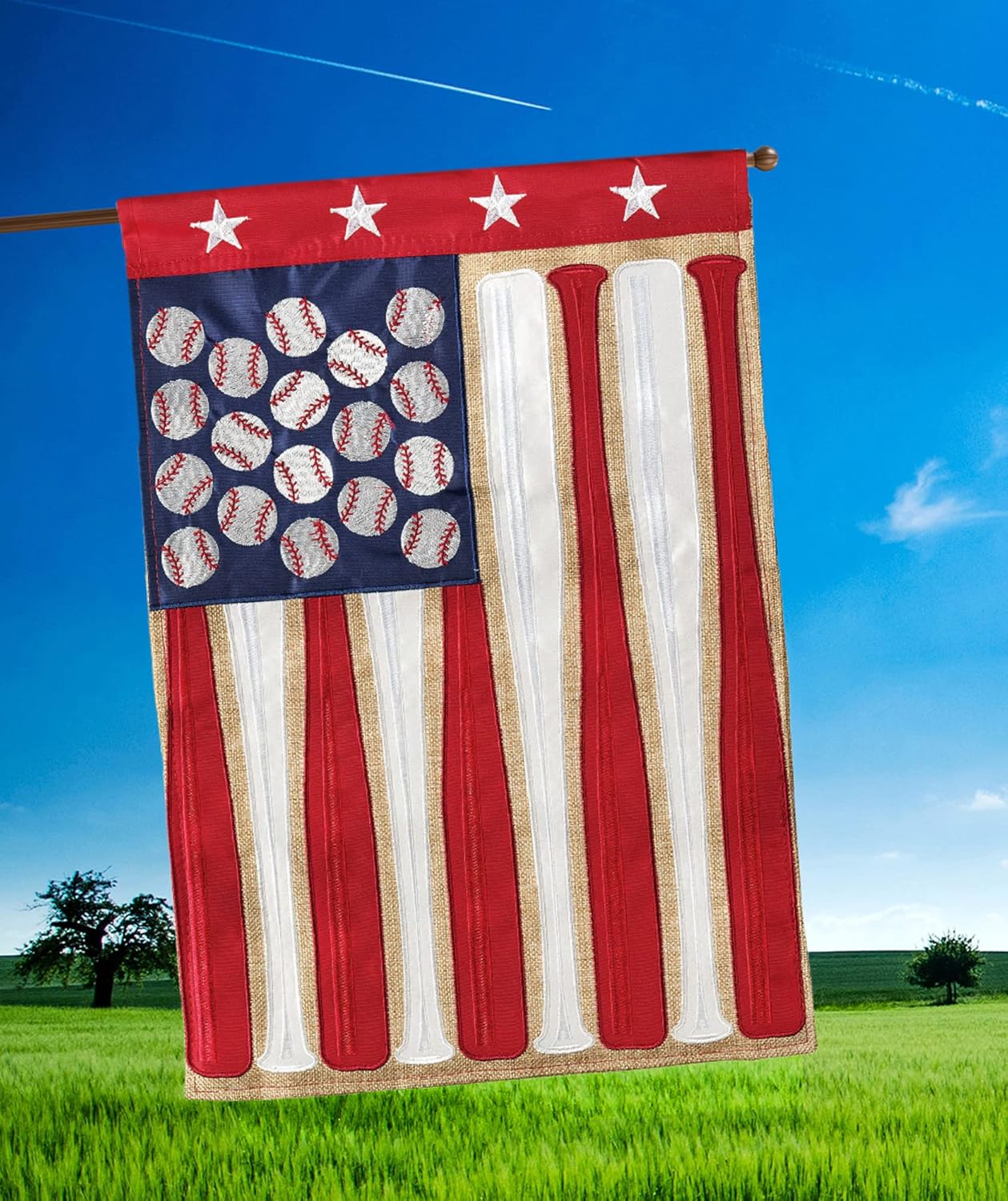 Red White Blue Baseball Batt 19 x 13 Polyester Small House Flag