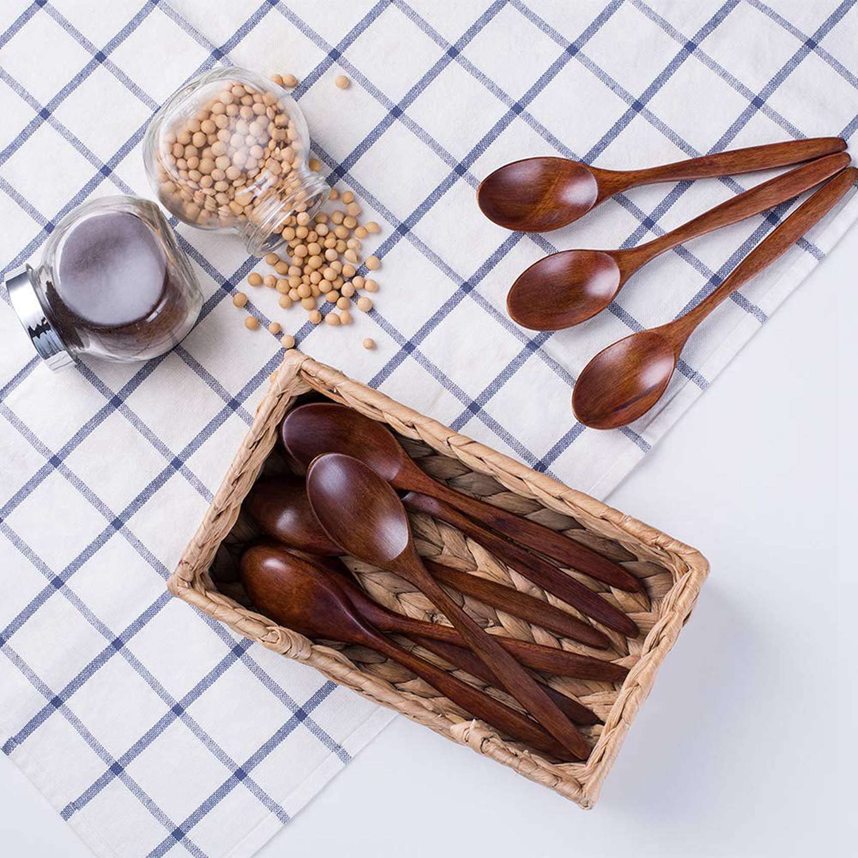 Drewniane łyżki do zupy, 100 sztuk, długie trzonki, naturalne drewno, do mieszania, gotowania - 7,3