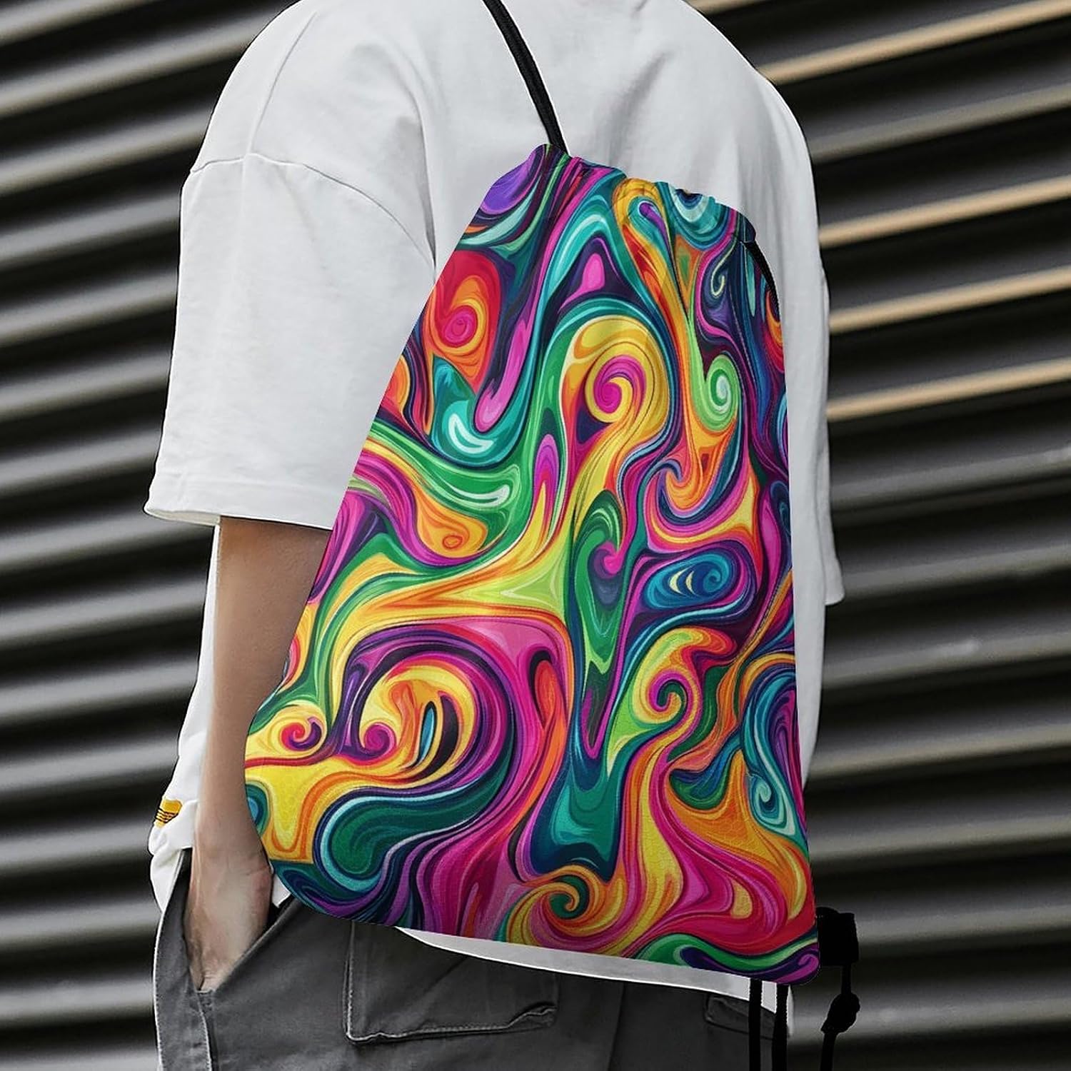 Crazy Psychedelic Colorful Tie-Dye Adult Bundle Pocket Drawstring Bag Backpack image 5