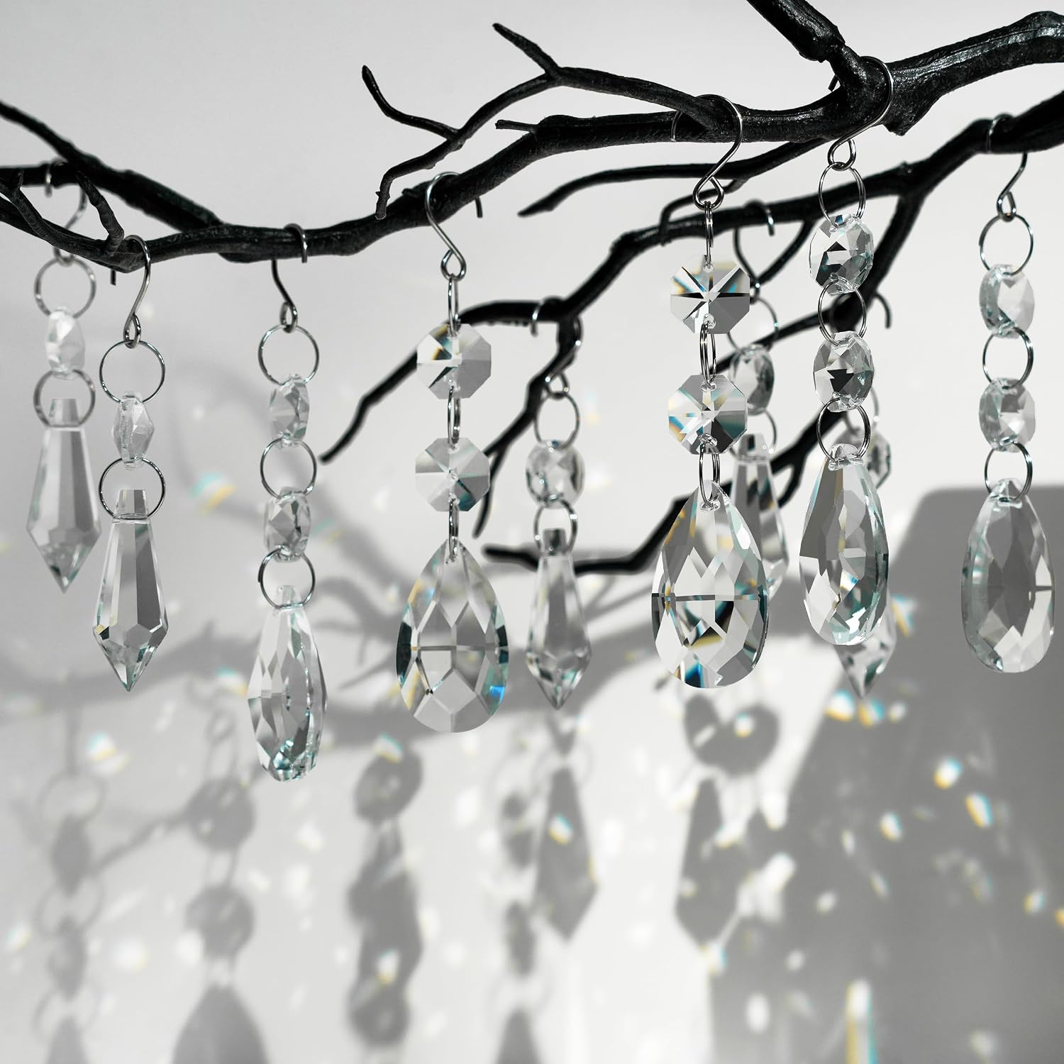 24pcs Crystal Sun Catcher, 38mm+15mm Hanging Clear Teardrops Crystals Chandelier Parts Prisms Pendants with Hook for Windows Lamps and Lanterns Party Decorations Home Decor (Clear Eardrop & Icicle)
