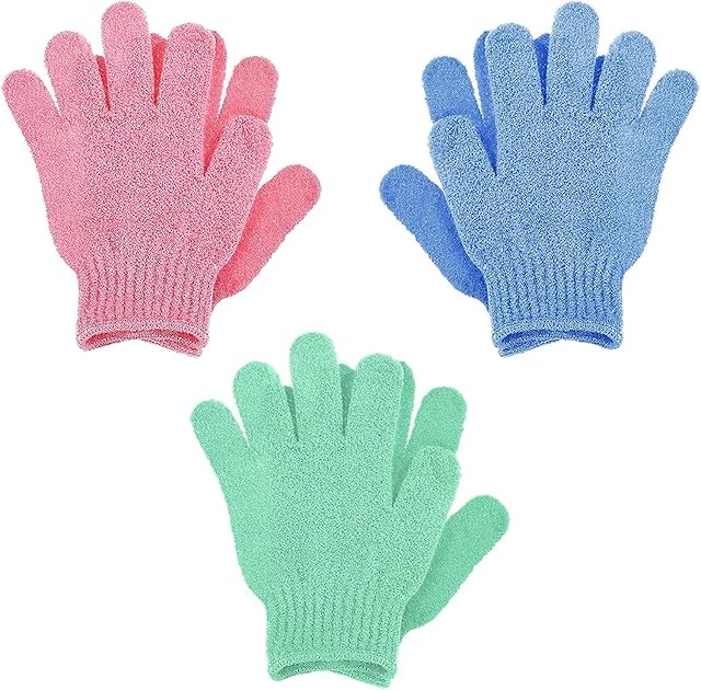 3 Pairs Exfoliating Gloves - Natural Bamboo Exfoliating Wash Glove, Adult Kids Shower Body Face Spa Massage for Shower, Spa, Massage, Dead Skin Cell Remov