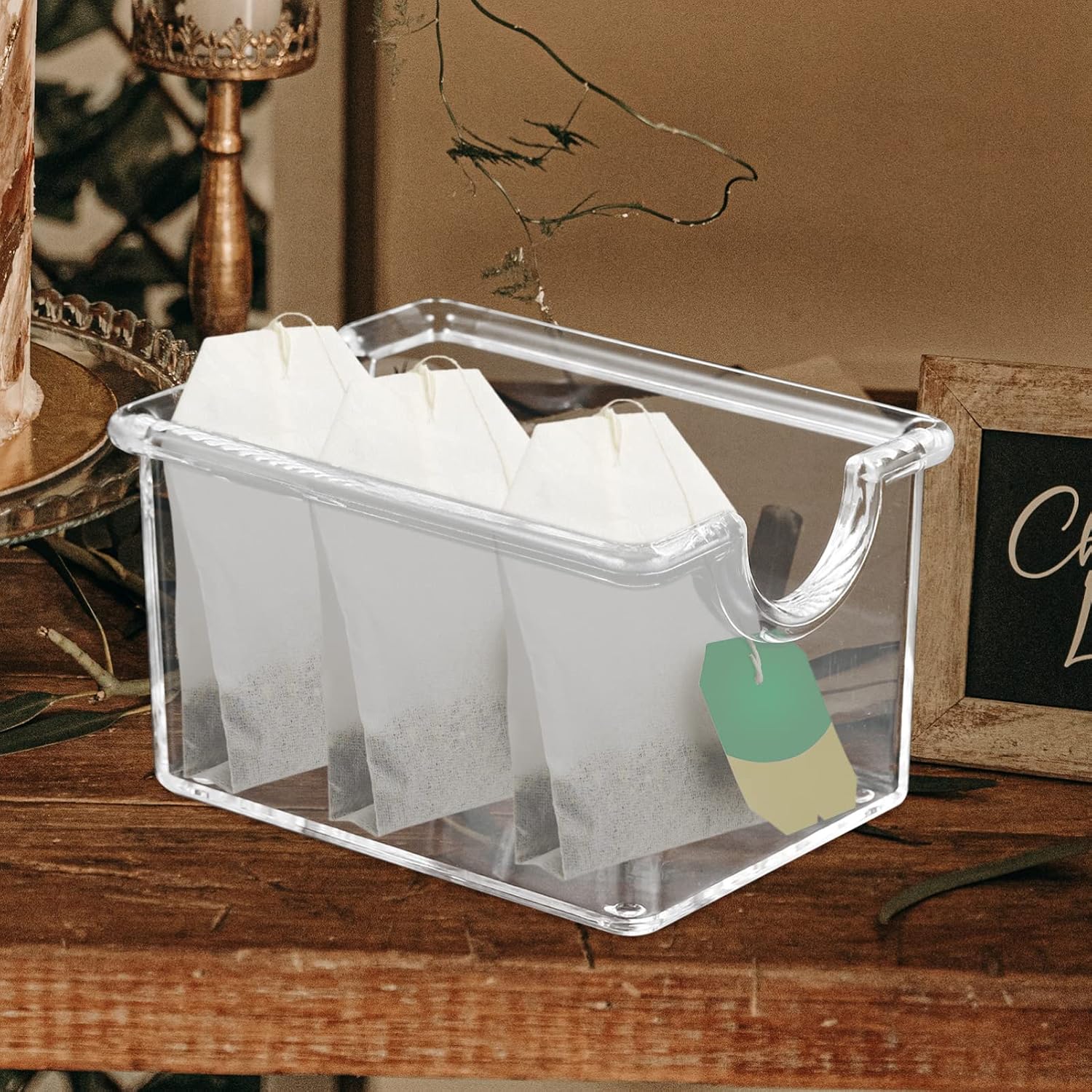 SOLUSTRE Acrylic Tea Bag Organizer Multi Purpose Storage Box for Tea Bags Sugar Packets and Small Items Compact Design for Home Office and Restaurant Use
