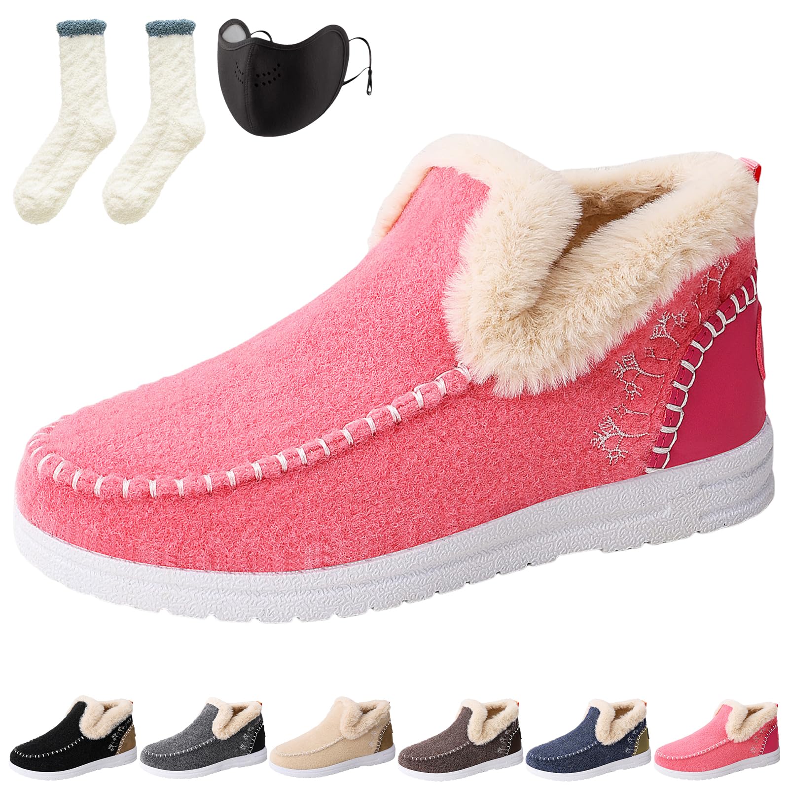 Orthopedic Fleece Slip-on Boots Womens Warm Fleece-Lined Anti-Slip Winter Orthopedic Ankle Boots Cozy Plush Loafer