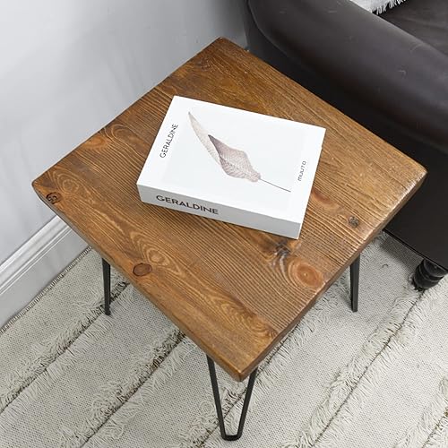 Miniatura 8 de Mesa auxiliar cuadrada de madera recuperada de 15 x 15 x 20 pulgadas de alto, mesas auxiliares de café vintage, soportes rústicos para plantas, sala