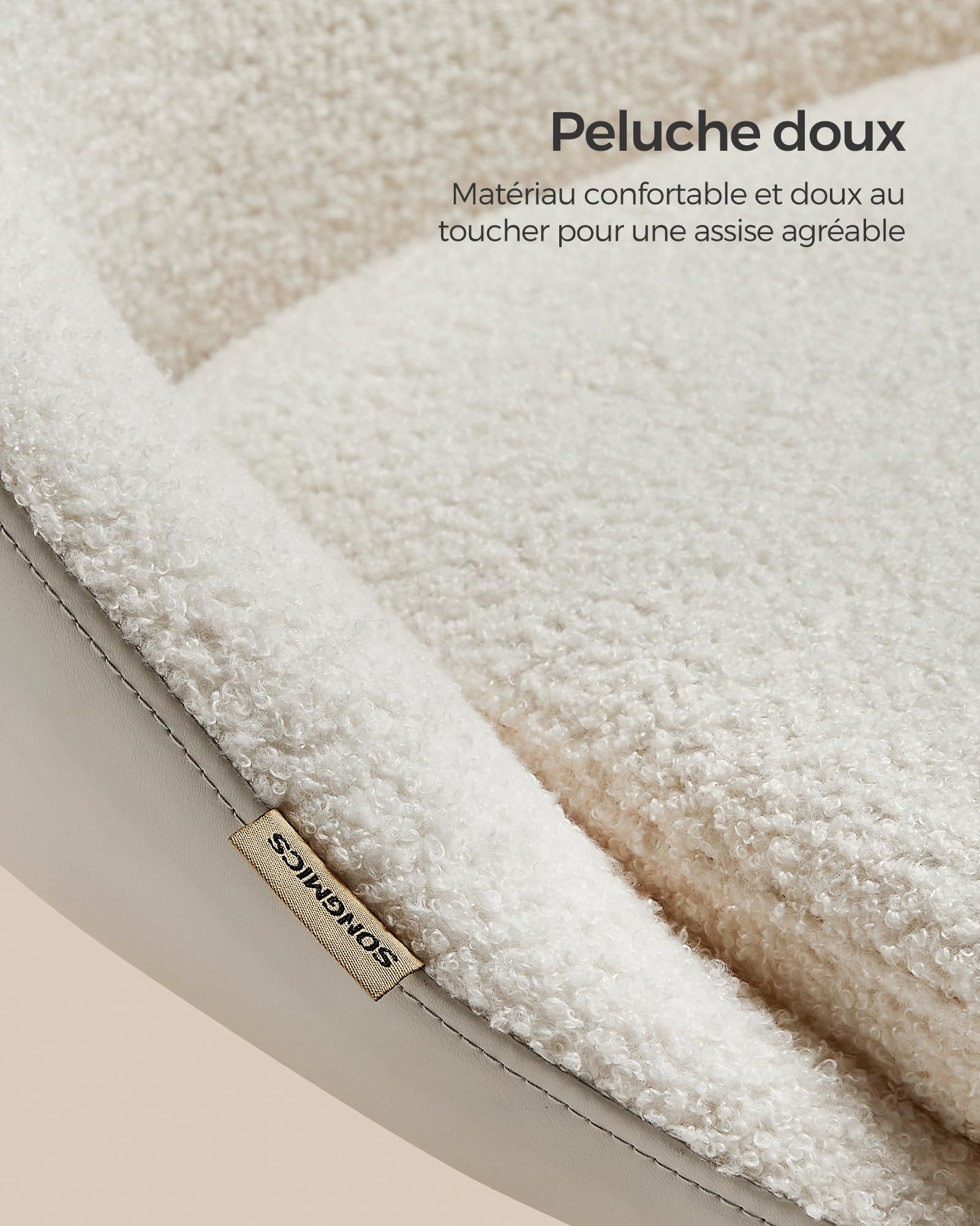 SONGMICS Chaise de Bureau, Fauteuil Pivotant en Peluche et PU, Siège Confort, Rembourrage en Mousse, Réglable en Hauteur, pour Bureau, Chambre, Beige Cappuccino et Blanc Nuage OBG020W01