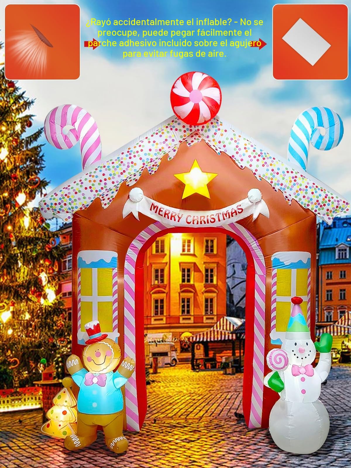9.8 pies Arco Inflable Navideño, Kalolary Arco Inflable Navideño con Muñeco Nieve y Hombre Jengibre Decoración Interior Al Aire Libre Navidad para el Hogar, Vacaciones, Patio, Césped, Jardín, Fiestas