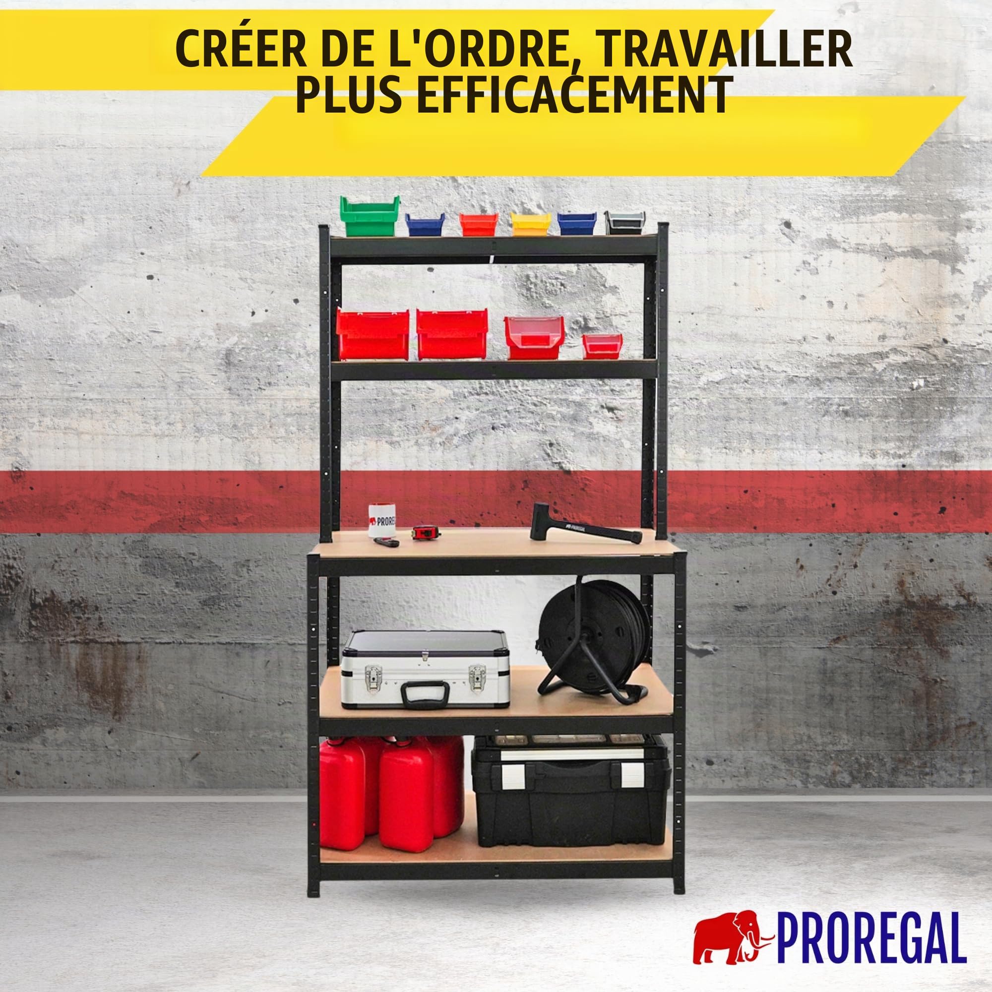 PROREGAL Profi Etabli Giant Beast | HxLxP 180x100x60cm | Capacité de Charge 175kg | Noir