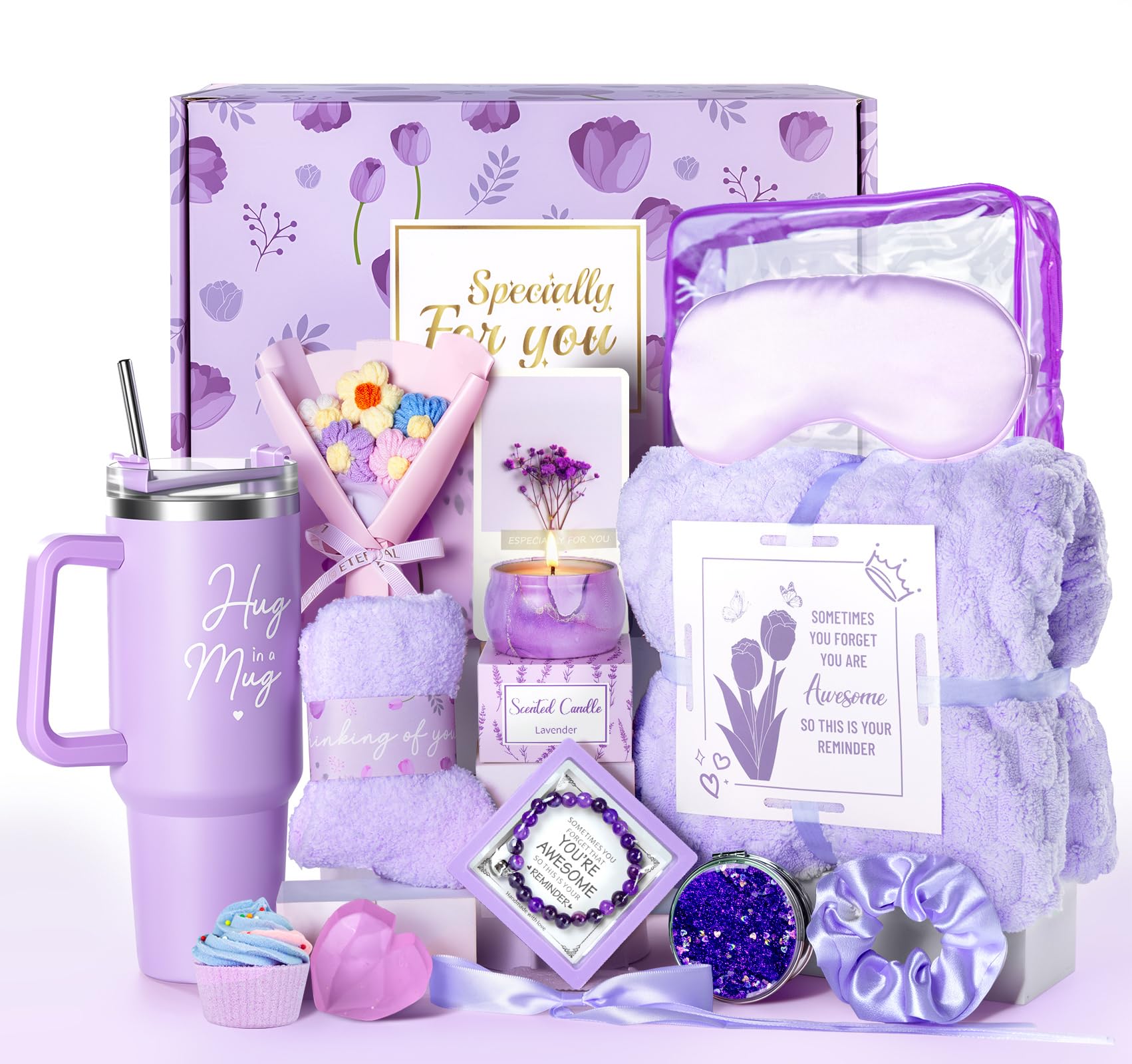 15-Piece Self-Care Gift Basket for Women with Blanket and Insulated Tumbler