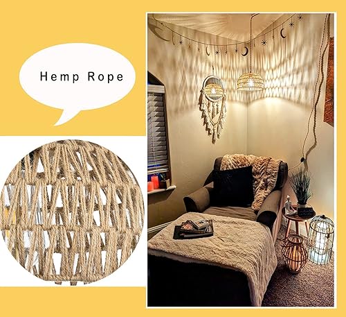 Miniatura 3 de Lámpara colgante enchufable con cable de enchufe, lámpara colgante de ratán regulable, pantalla de cesta tejida de mimbre, pantalla de granja,