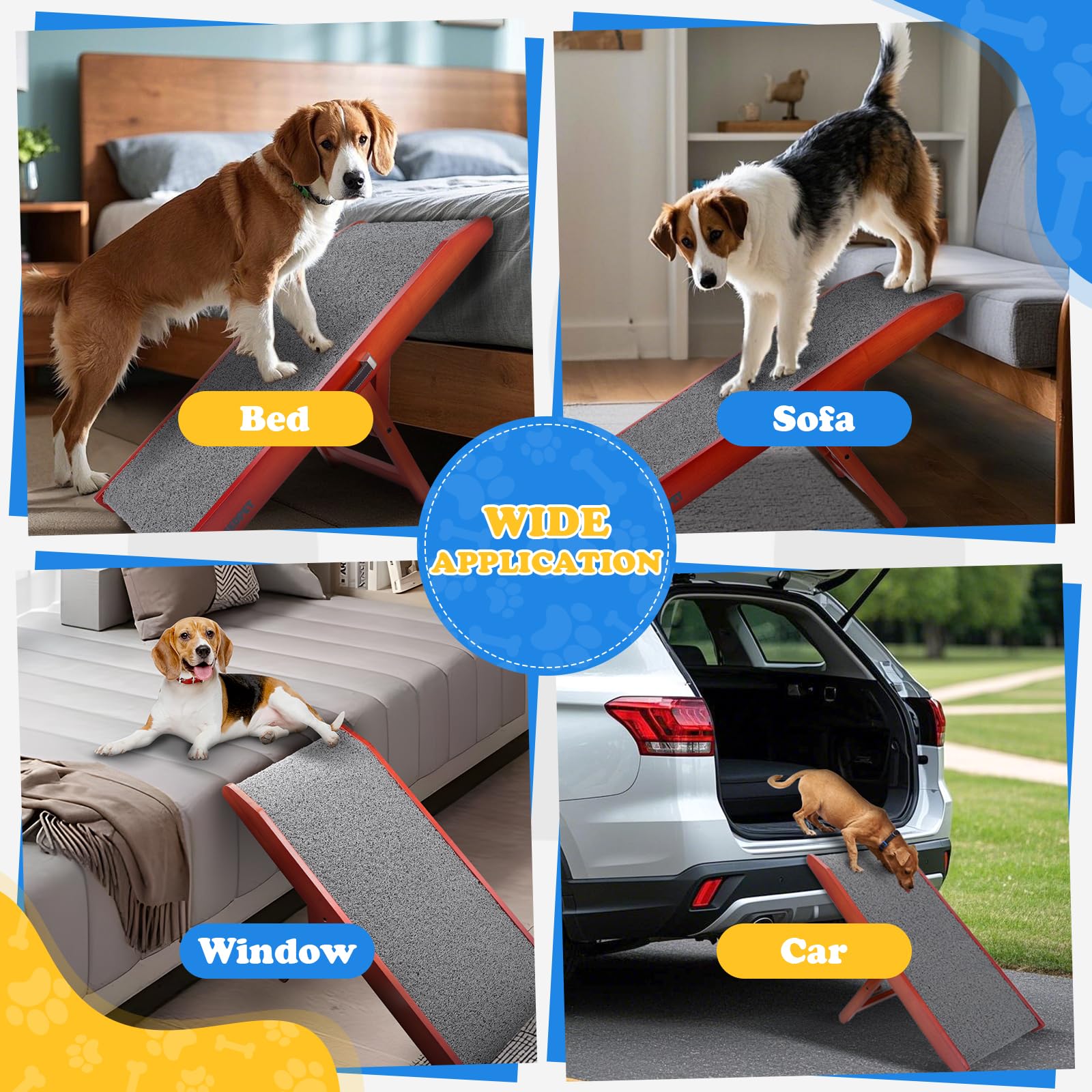 Rampa per cani – regolabile 34 – 61,5 cm, protezione dal risciacquo, in legno di betulla, pieghevole, per letto, divano, auto, rampa per animali domestici, scale per cani di piccola taglia (XL)