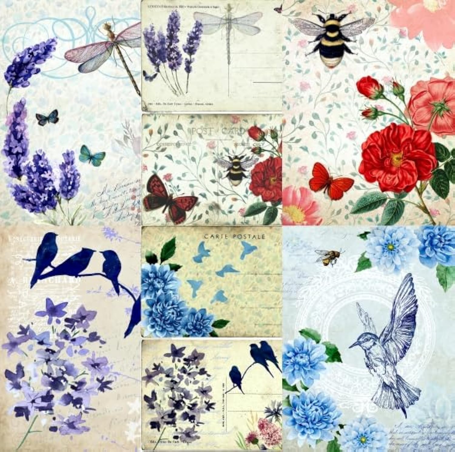 Bees and Birds Decoupage Rice Paper, 8 x 10.5 inch (A4) - 6 Designs for Scrapbooking Cards Crafts Decoupage by Craft Kreatively