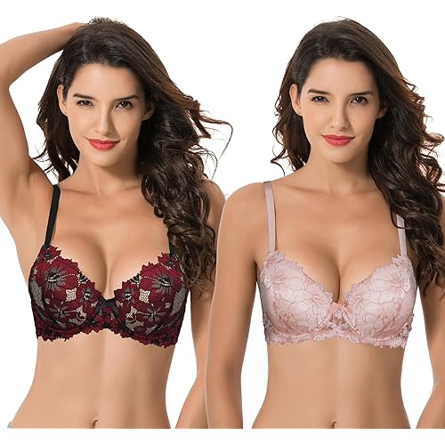 Curve Muse Women's Plus Size Push Up Add 1 Cup Underwire Perfect Shape Lace Bras