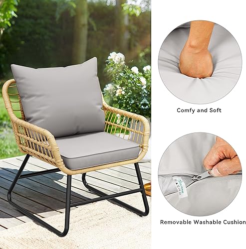 Miniatura 4 de YITAHOME Juego de 4 muebles de patio de mimbre para exteriores, sillas de sofá biplaza para conversación de ratán para todo tipo de clima para patio