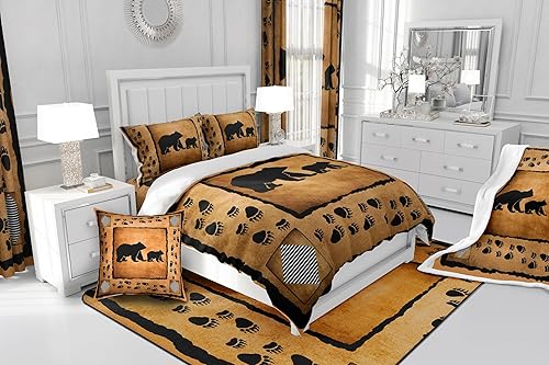 Miniatura 8 de Lindo juego de edredón de oso para niños, adolescentes, juego de ropa de cama transpirable con diseño de oso salvaje y vida silvestre, juego de
