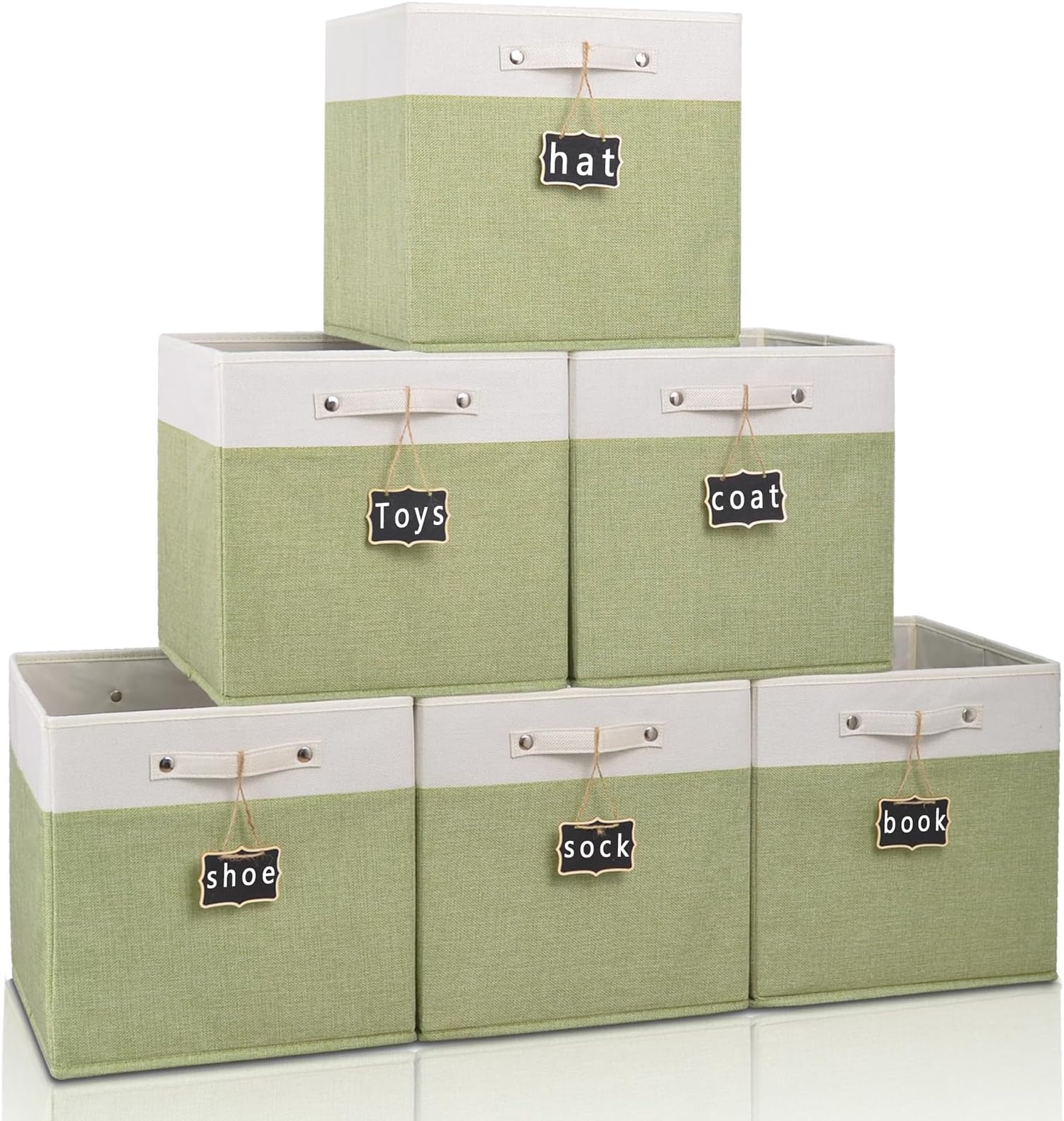 13 inch Cube Storage Bins,Foldable Fabric Storage Cubes with Labels 6 Pack,Linen