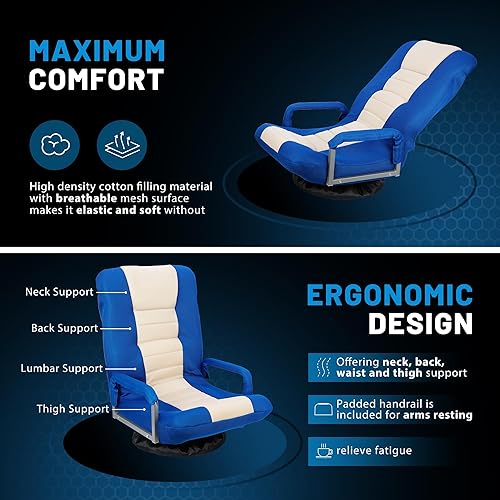 Miniatura 5 de Silla giratoria de 360 grados para juegos, sofá plegable para lectura de televisión, jugar videojuegos con soporte lumbar, asas para reposabrazos,
