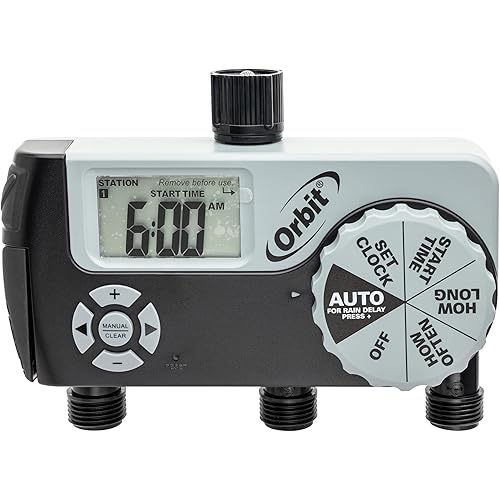 Orbit 56233D 3-Outlet Digital Watering Timer, 3 valves, Black and Gray
