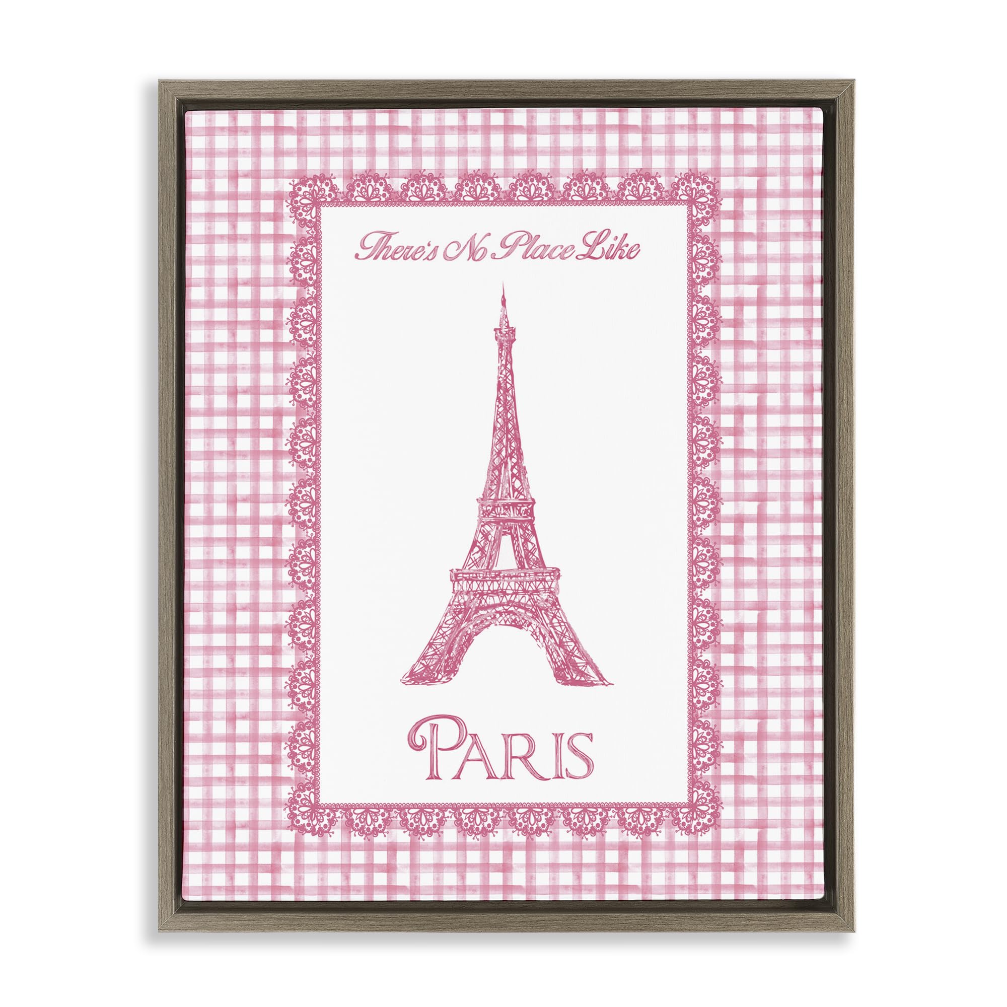 Stupell Industries Montalcino Elm (Textured) 'No Place Like Paris Pink Lace', Floating Frame Canvas Art, Brown, 25 X 31 Inches, Easy To Hang And Sturdy, Made In Usa, By Conrad Knutsen