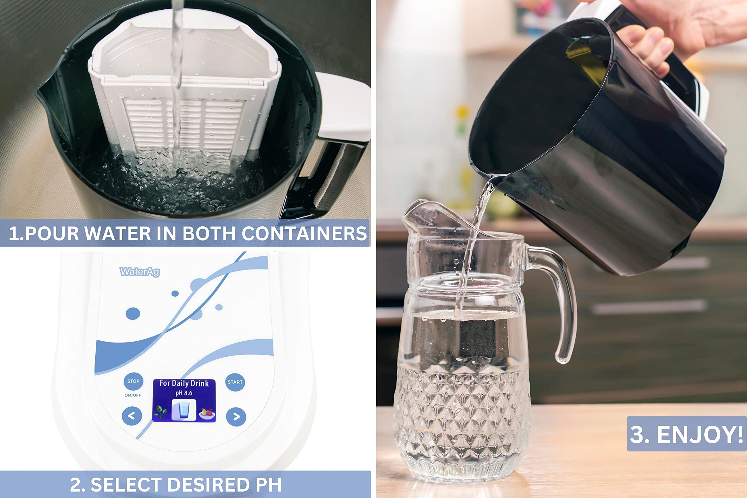 ionizador de agua 3 en 1 | Máquina de agua alcalina | Generador de plata coloidal | Agua ácida | Agua alcalina PH 2-11, hasta -1000mV ORP | Generador coloidal - Silver Rods 9999 Pure