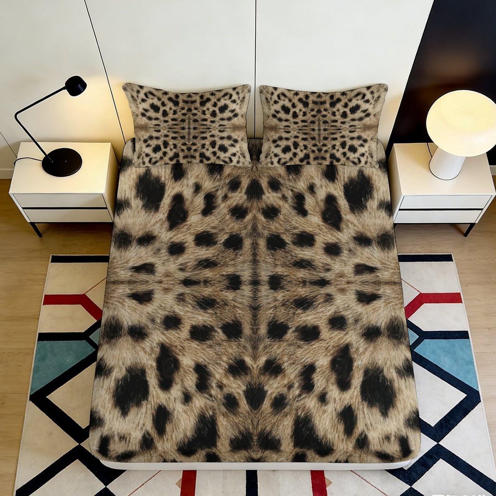 3D Printed Leopard Pattern Fitted Sheet Microfiber Soft Animal Print Mattress Cover for Bedroom Dorm Apartment Decor 90x200x25cm