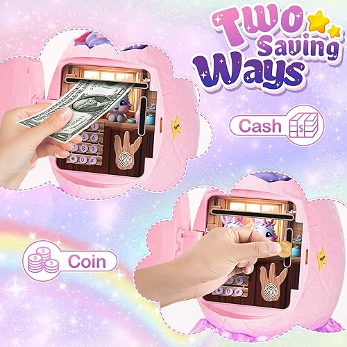 Miniatura 9 de Refasy Juguetes para niños, alcancía electrónica para niños, cajero automático de dinosaurio, alcancía, contraseña, dinero en efectivo, moneda,