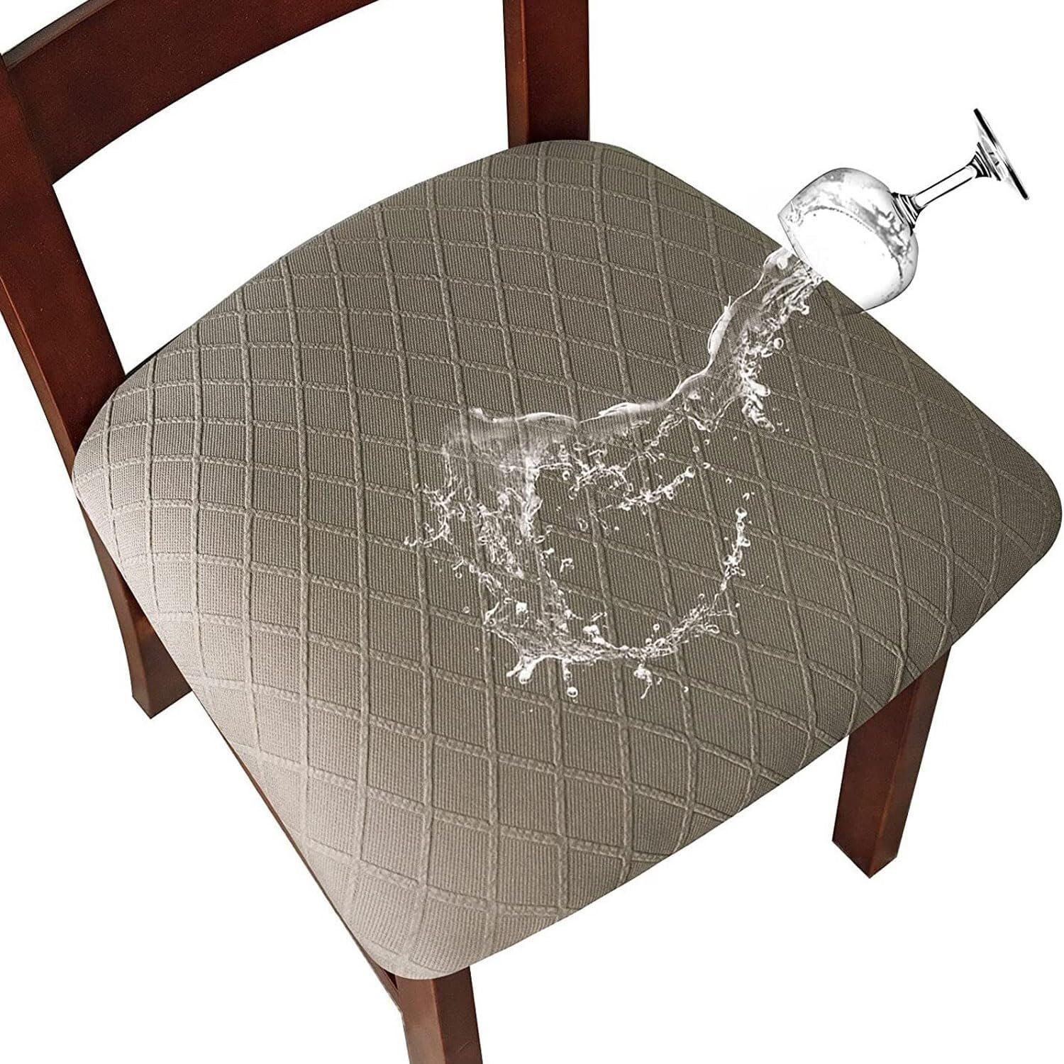 PBTMCD Waterproof Stretch Dining Chair Covers, Anti-Cat Scratch Elastic Slipcovers, For Home, Restaurant, Party(Gray Brown,6pc)