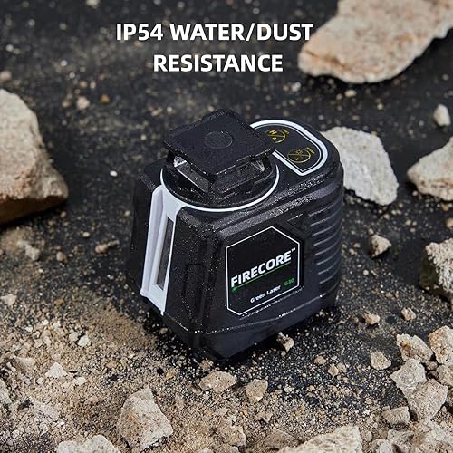 Miniatura 7 de Firecore Nivel láser autonivelante, nivel láser de línea cruzada verde de 360 con modo Pluse, herramienta niveladora láser de 3 ajustes de brillo