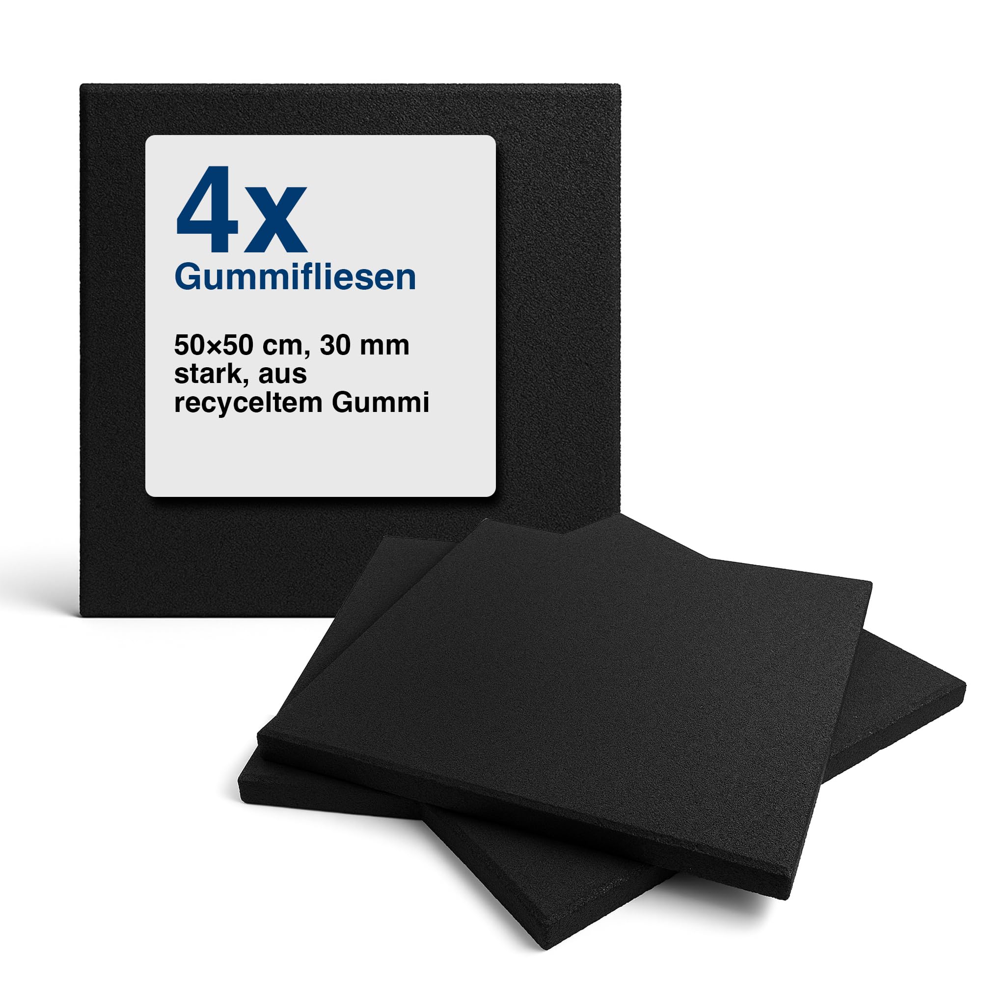 Vivol Gummifliesen Schwarz 30mm - 1m² (4 Gummi Fliesen à 50 x 50 cm) - Fallschutz Matte für Spielplätzen - Bodenbelag unter Waschmaschine und Trockner