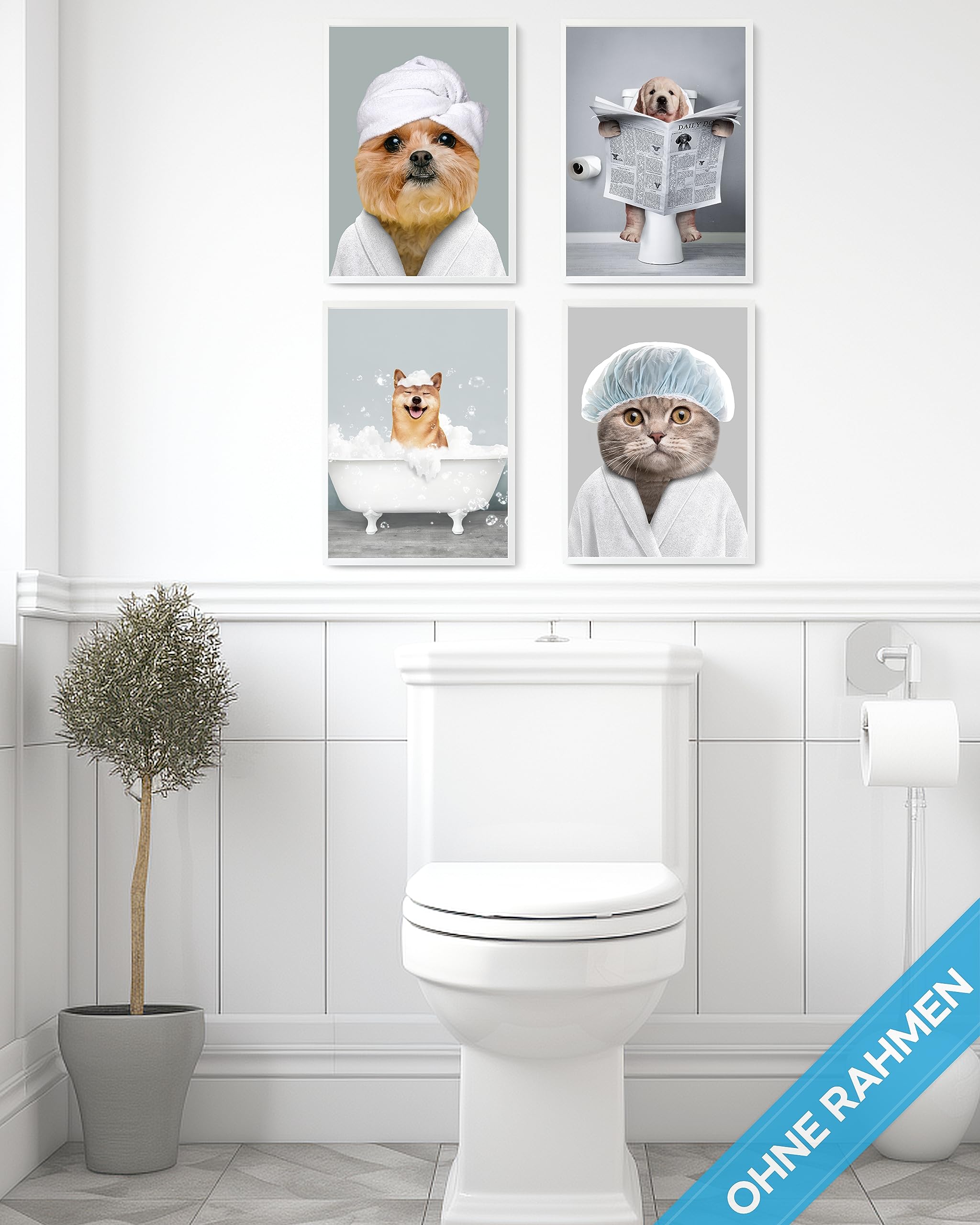 Deko-Bild 'Pfötchen Waschen' Fürs Bad – Poster In A4 Oder A3, Mit/ohne Rahmen, Kunstdruck Aus Deutschland