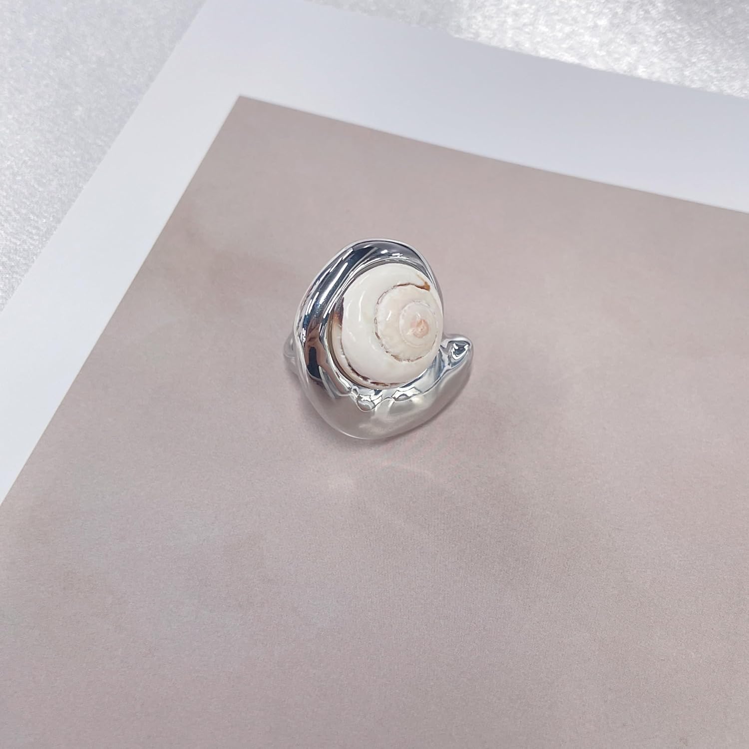 NewZenro Vintage Natural Shell Conch Open Ring for Women Silver Plated Chunky Ocean Sea Snail Statement Finger Band Rings Comfor itSummer Beach Boho Fashion Trendy Jewelry Holiday Size 6.5 - Image 2