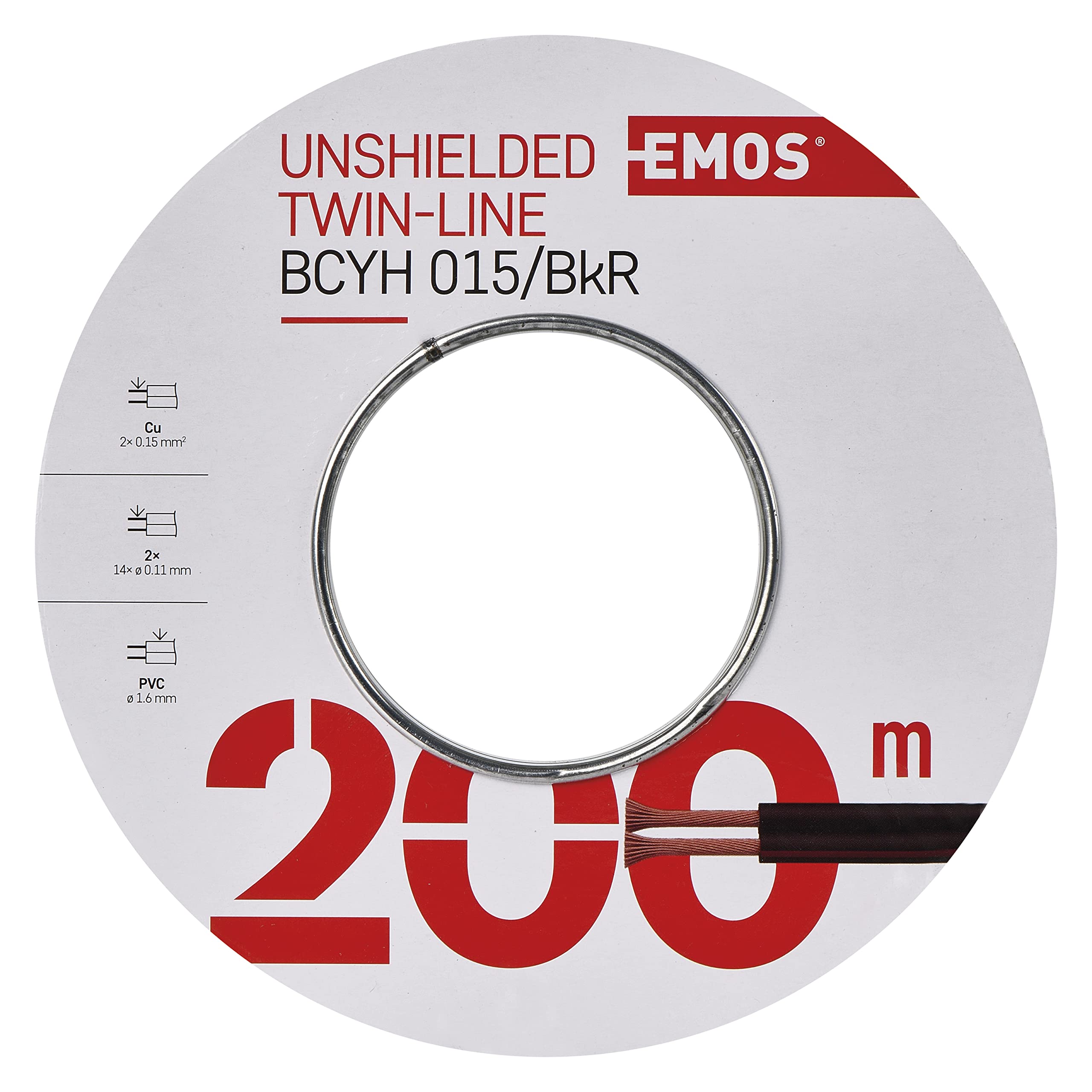 EMOS Copper Cable 2 x 0.15 mm², 200 Metres Pure Copper for Low Voltage Black with Red Polarity Marking - Image 4