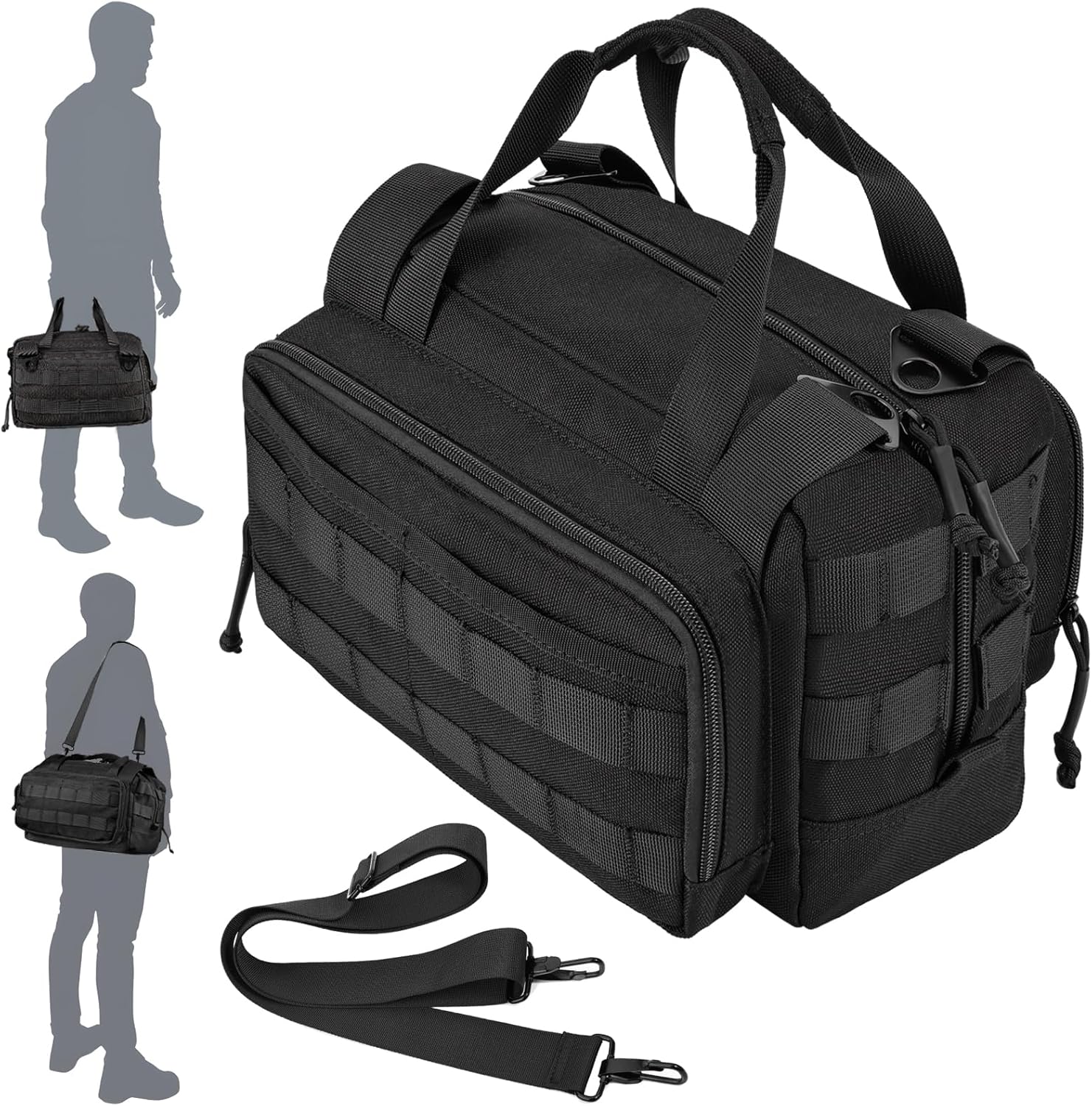 MOZETO 12 inch Tool Bag, Water-Resistant Small Tactical Tool Bag, Durable Handle Tool Bags for Men with Shoulder Strap (Black)
