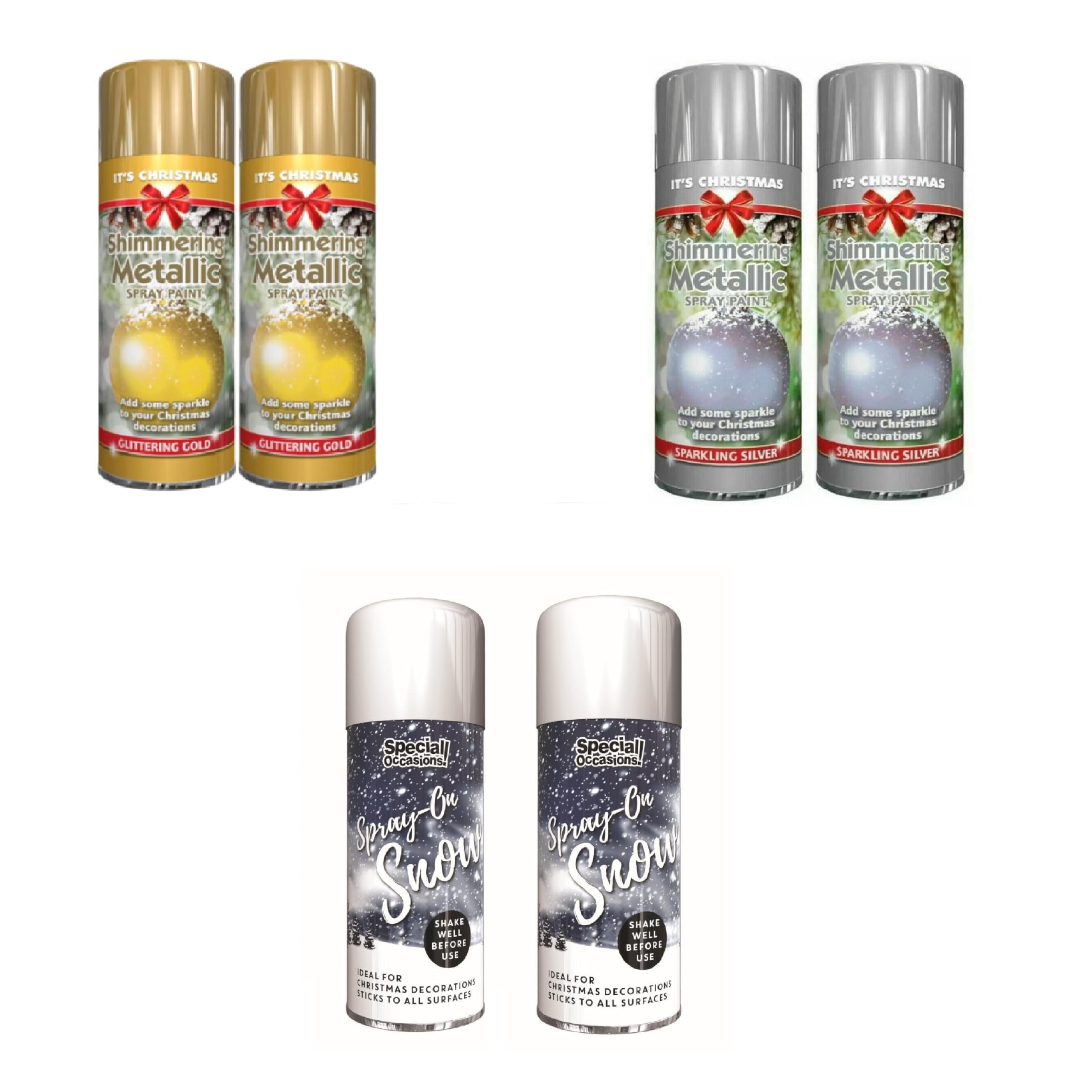 christmas spray paint 200ml - Combo Pack x 2 silver x 2 golden x 2 Snow Spray decorative - creative - dazzling effect to your hobby art and craft use - pack of 6 cans