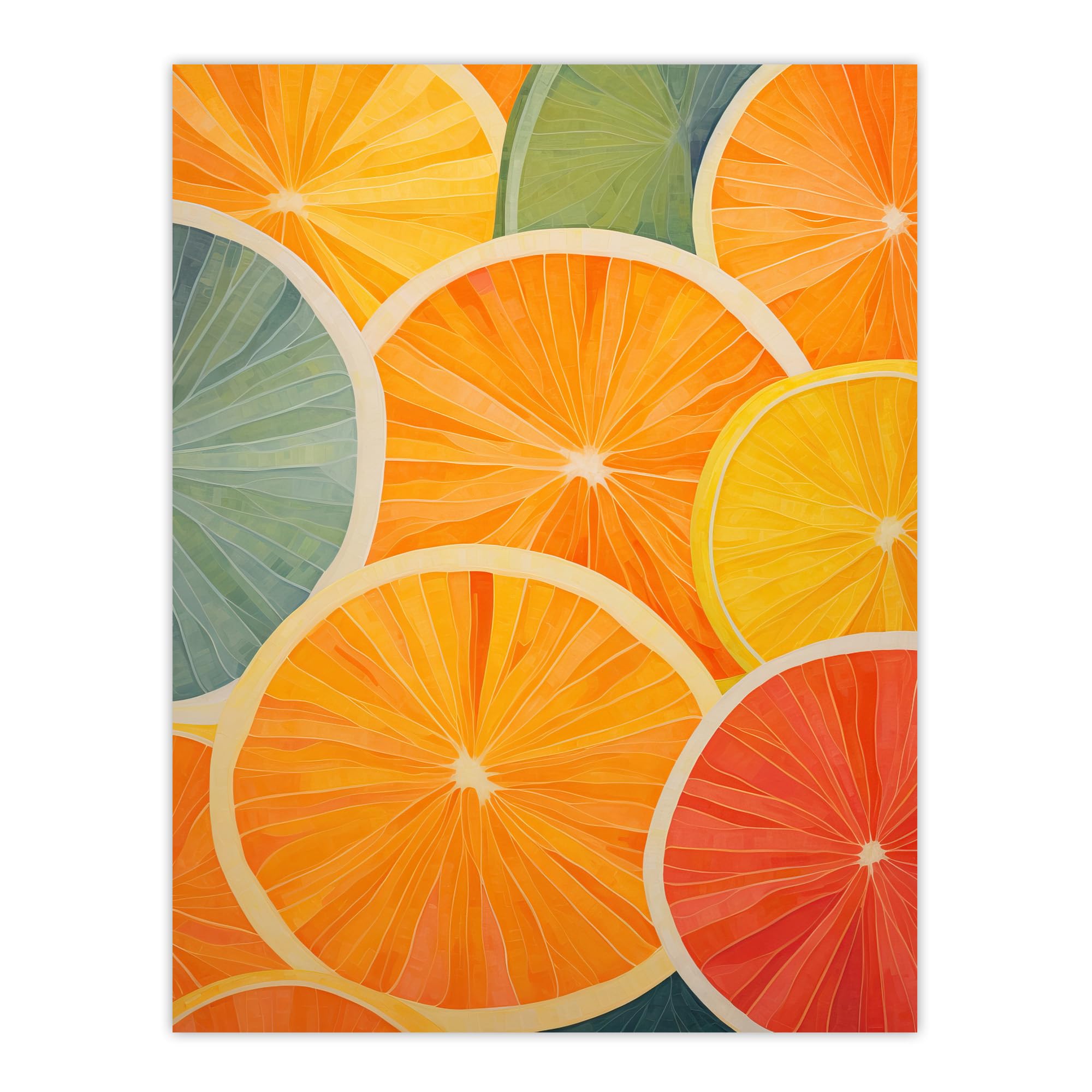 Lemon Lime Orange Citrus Fruit Risograph Art Print Poster - W24 x H32 inch - Vibrant Bold Retro Kitchen Wall Art