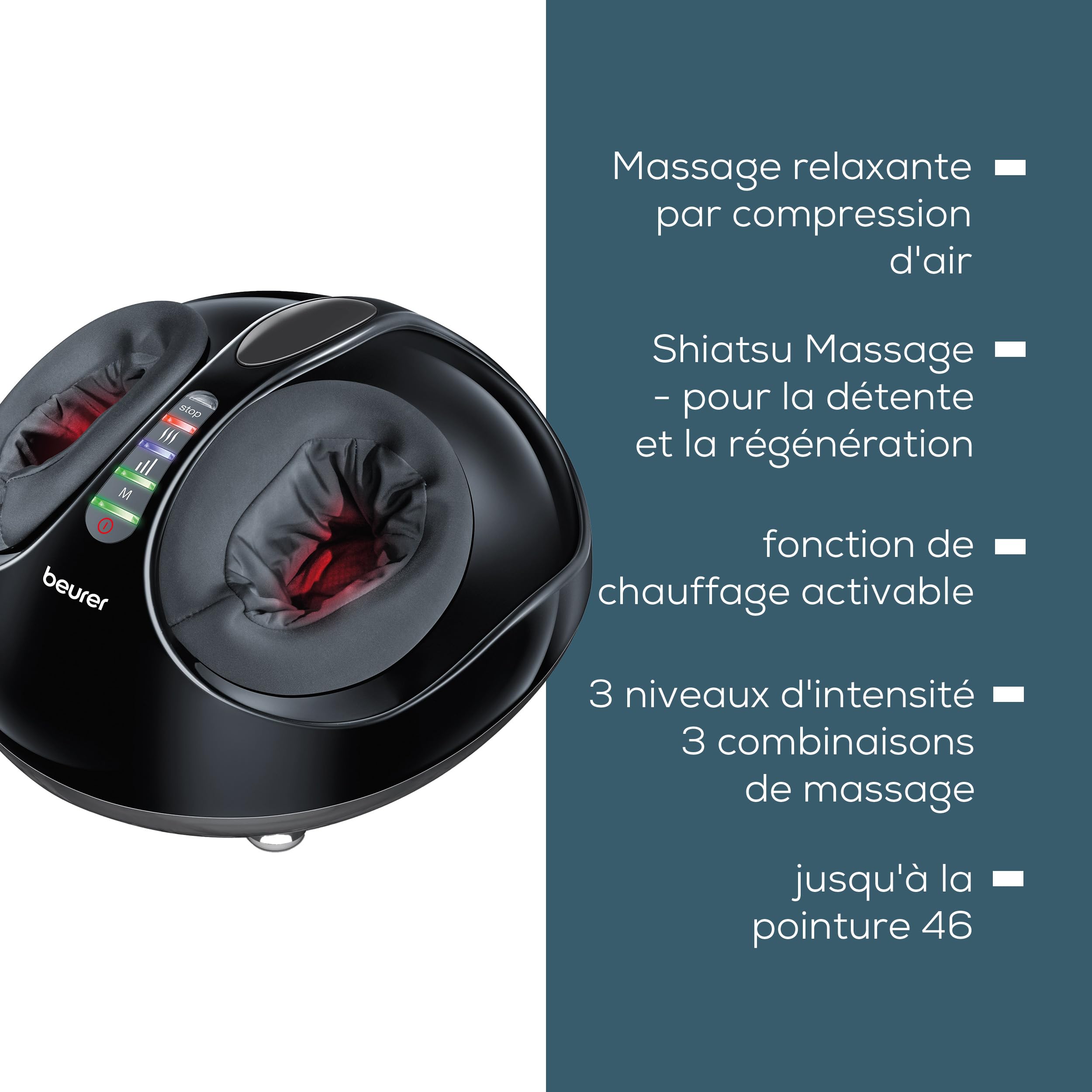 Beurer FM 90 Appareil de massage des pieds, avec massage à compression d'air, fonction de chaleur, trois combinaisons de massage Shiatsu