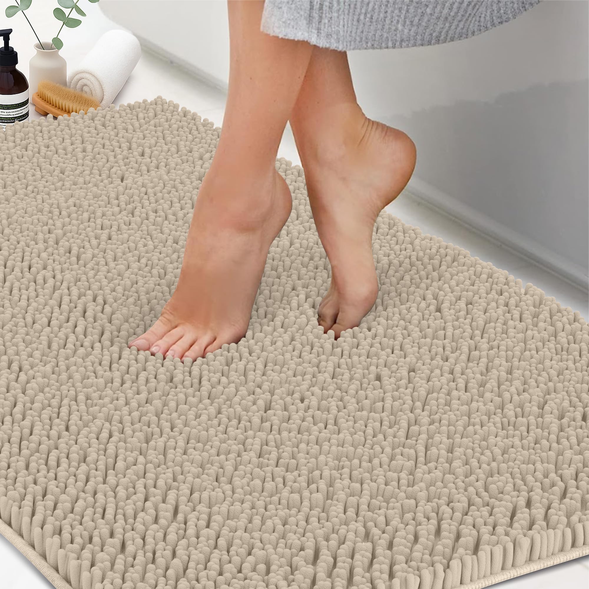 Chenille Bath Mats, Plush Absorbent Bath Mats Quick Dry, Soft & Machine Washable, Non Slip Carpet For Bathroom, Thick Bathroom Rugs, Shower Restroom