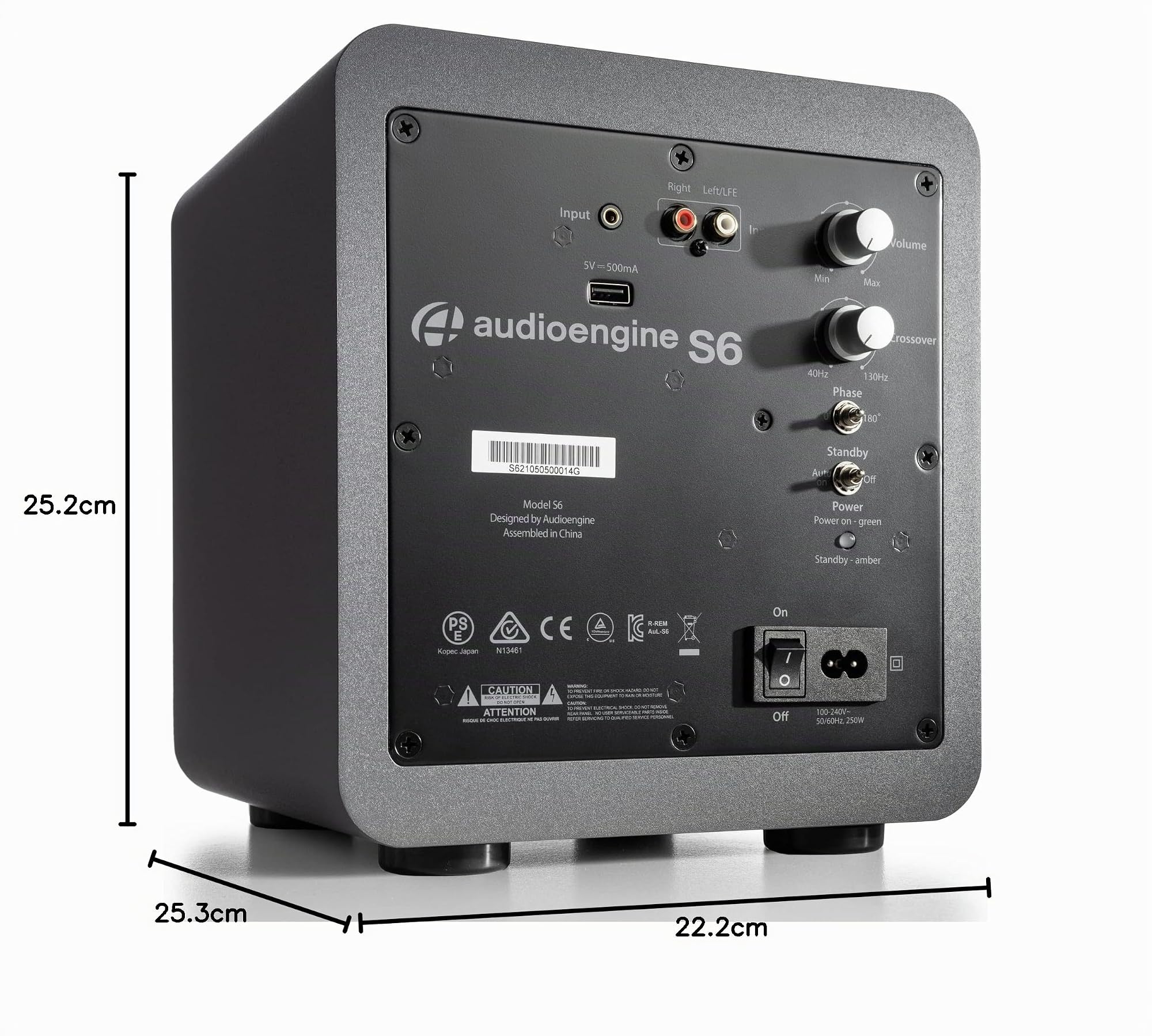 Audioengine S6 210W Cassa subwoofer - Subwoofer amplificato compatto con bassi potenti in un piccolo pacchetto - Per giocatori, amanti della musica, appassionati di cinema - Grigio