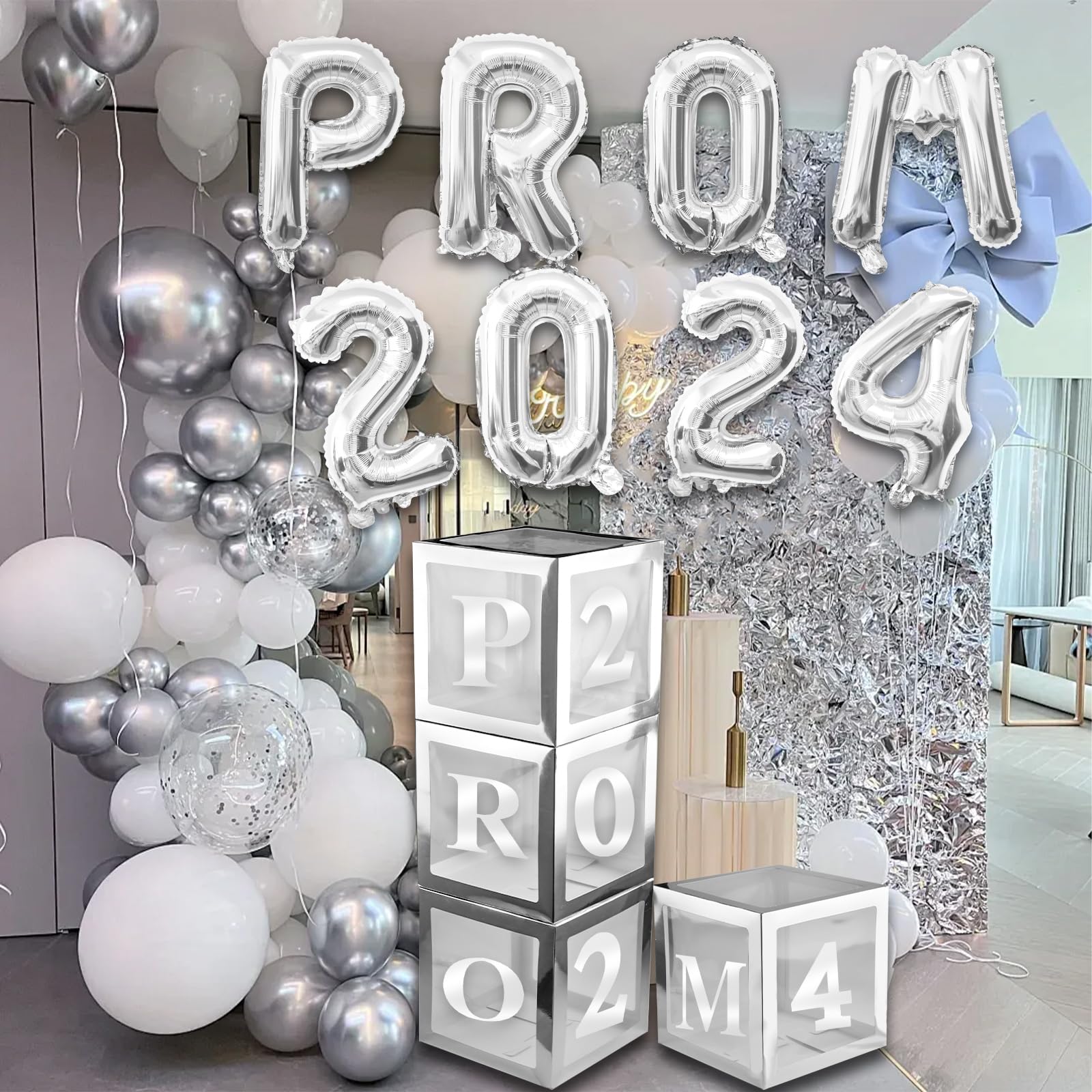 Abitoncc Prom Decorations 2025 Silver Balloon Boxes with “prom 2025 ” Letters Silver Latex Balloons for High School College Graduation Decorations Prom 2025 Balloon Boxes - Image 4