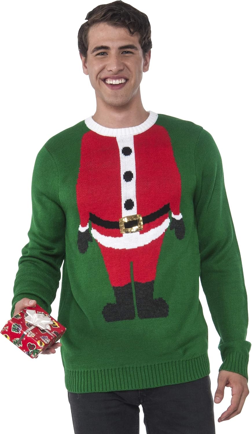 Rubie's Adult santa head Ugly Christmas Sweater, Multi, Small