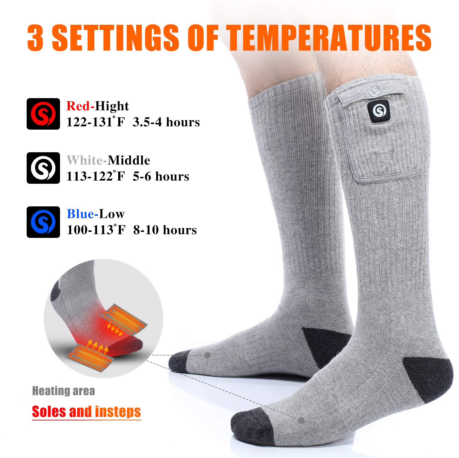 Heated Socks for Men Women, Electric Socks with 7.4V 2200mAh Rechargeable Battery Foot Warmers for Winter Sports Snow Ski Hunting Camping Hiking Riding