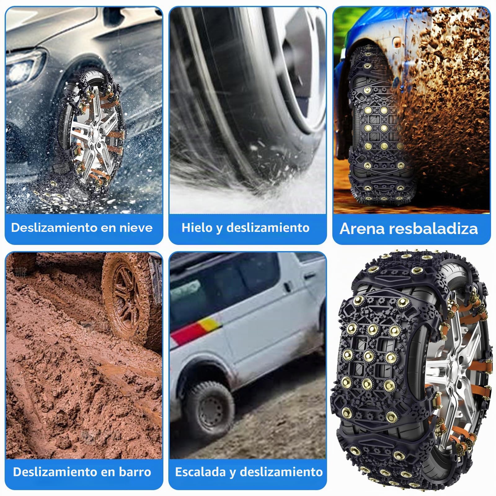 Cadenas Coche Nieve,6 Piezas Cadenas de Nieve Universales,Cadenas de Nieve,Cadenas Nieve,Cadenas de Seguridad Universales,Automóviles Cadenas,para Neumáticos Ancho 165-265 mm,para SUV,coche