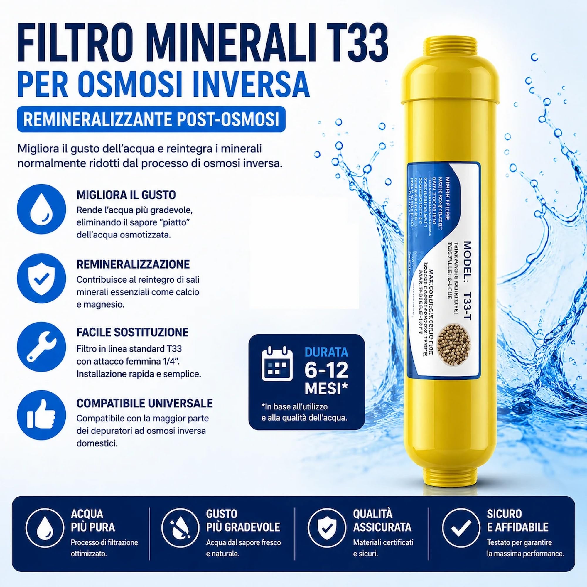 Filtri depuratore acqua Kit 5 filtri osmosi inversa domestico con mineralizante | Acqua potabile dal rubinetto di casa