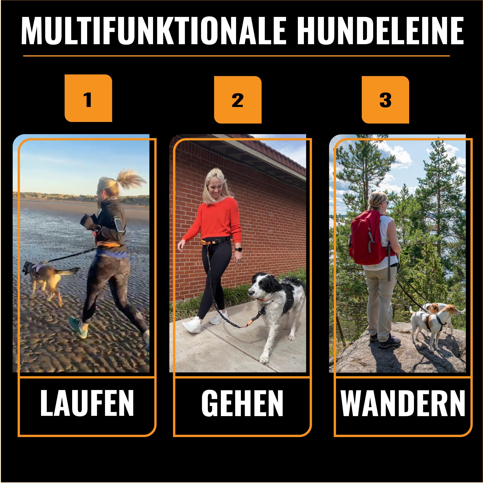 Barkswell Joggingleine Hunde mit Bauchgurt zum Laufen, Joggen, Wandern - Bauchgurt Hundeleine mit 2 Taschen für Wertsachen. - Freihandleine Hund für Grosse und Mittelgroße Hund