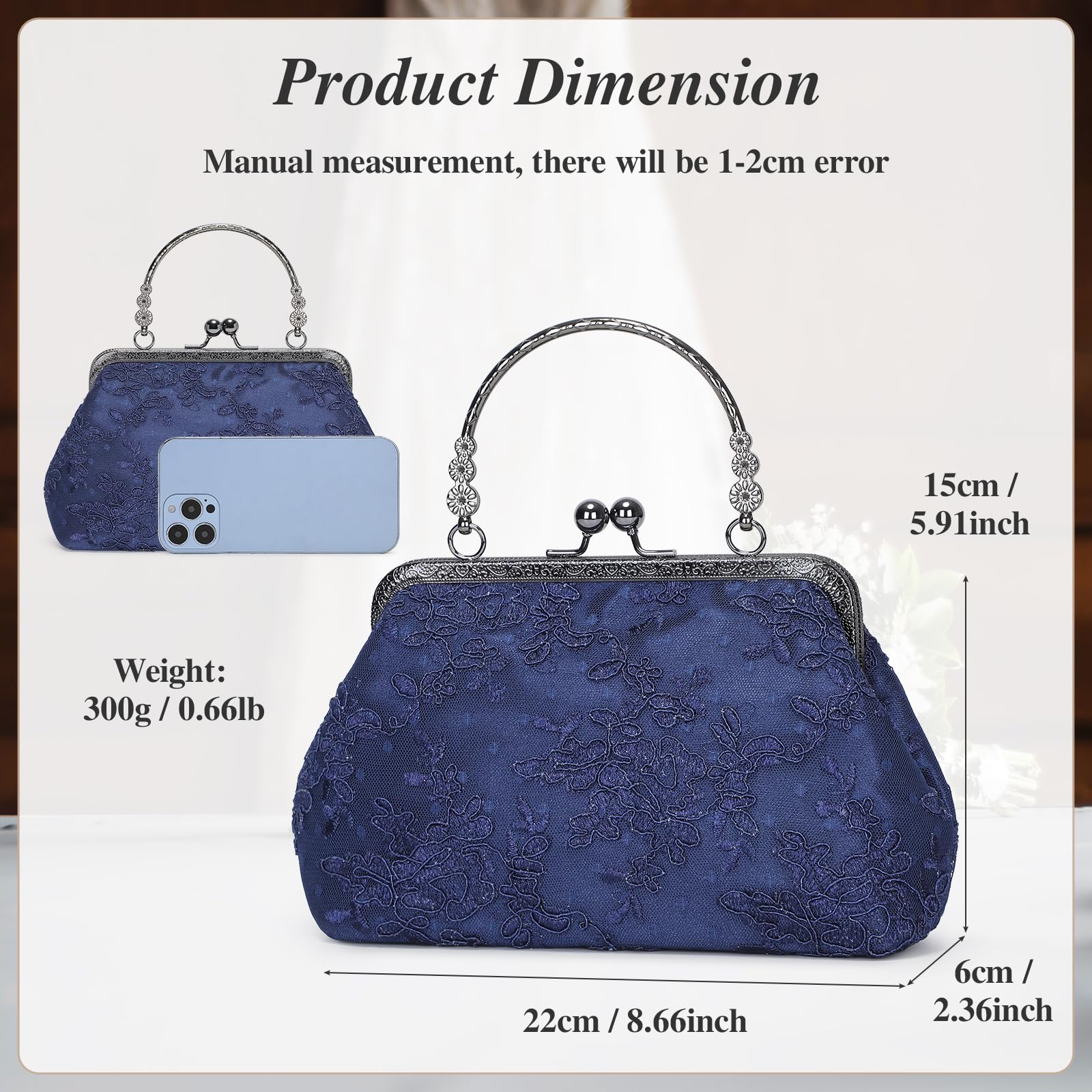 BAIGIO Clutch Damen Elegant Abendtasche Vintage Clutches Tasche Floral Handtasche Umhangetasche fur Party Hochzeit Brauttasche Spitze Kettasche
