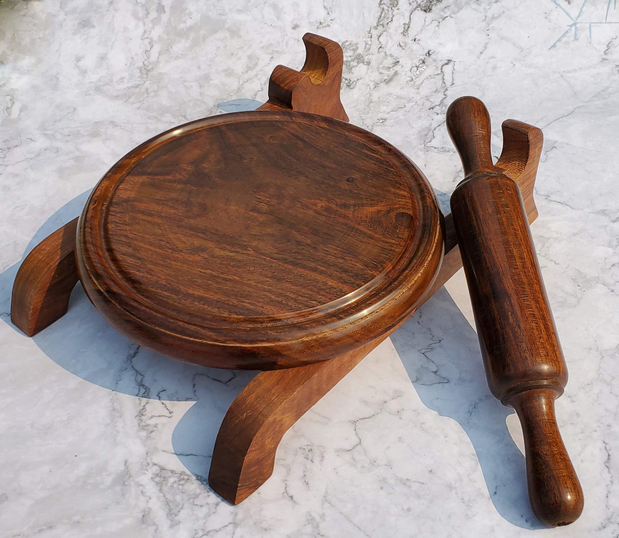 Pure Source India Roti Maker Made by Natural Wood, Fixed Belan Stand in It, Chakla and Belan 10 Inch. — Amazon image 3
